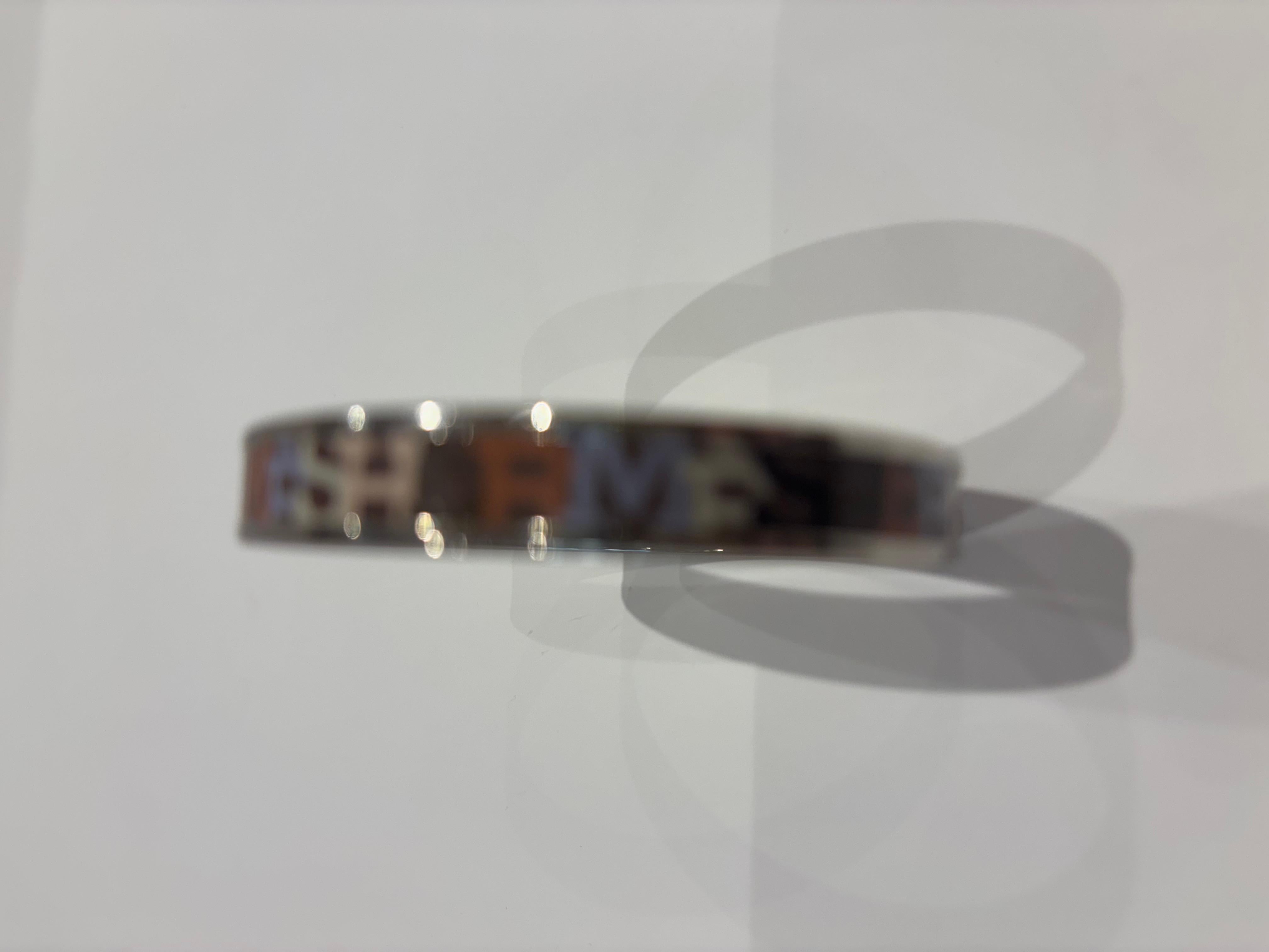 1993 Hermes Logo-Emaille und Palladium-Armreif  Hergestellt in Frankreich im Angebot 1