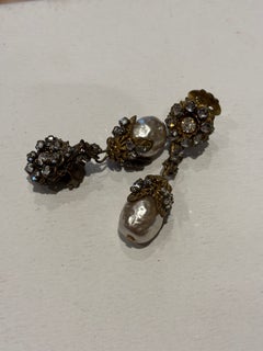 Miriam Haskell Signed Mid-Century Clip-On Baroque Pearl Earrings