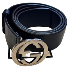 Gucci Black Interlocking G Buckle Leather Belt - 34" 85cm Style Code 546389