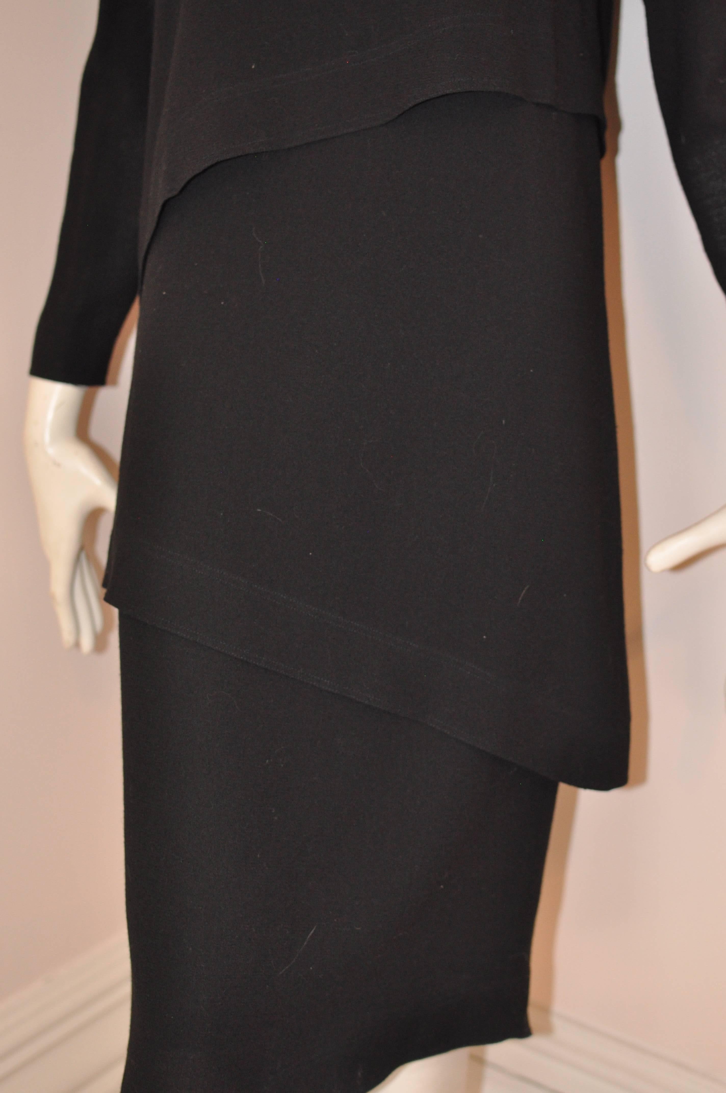 Women's 1980s Jean Muir Black Wool Crepe Dress and Jacket 