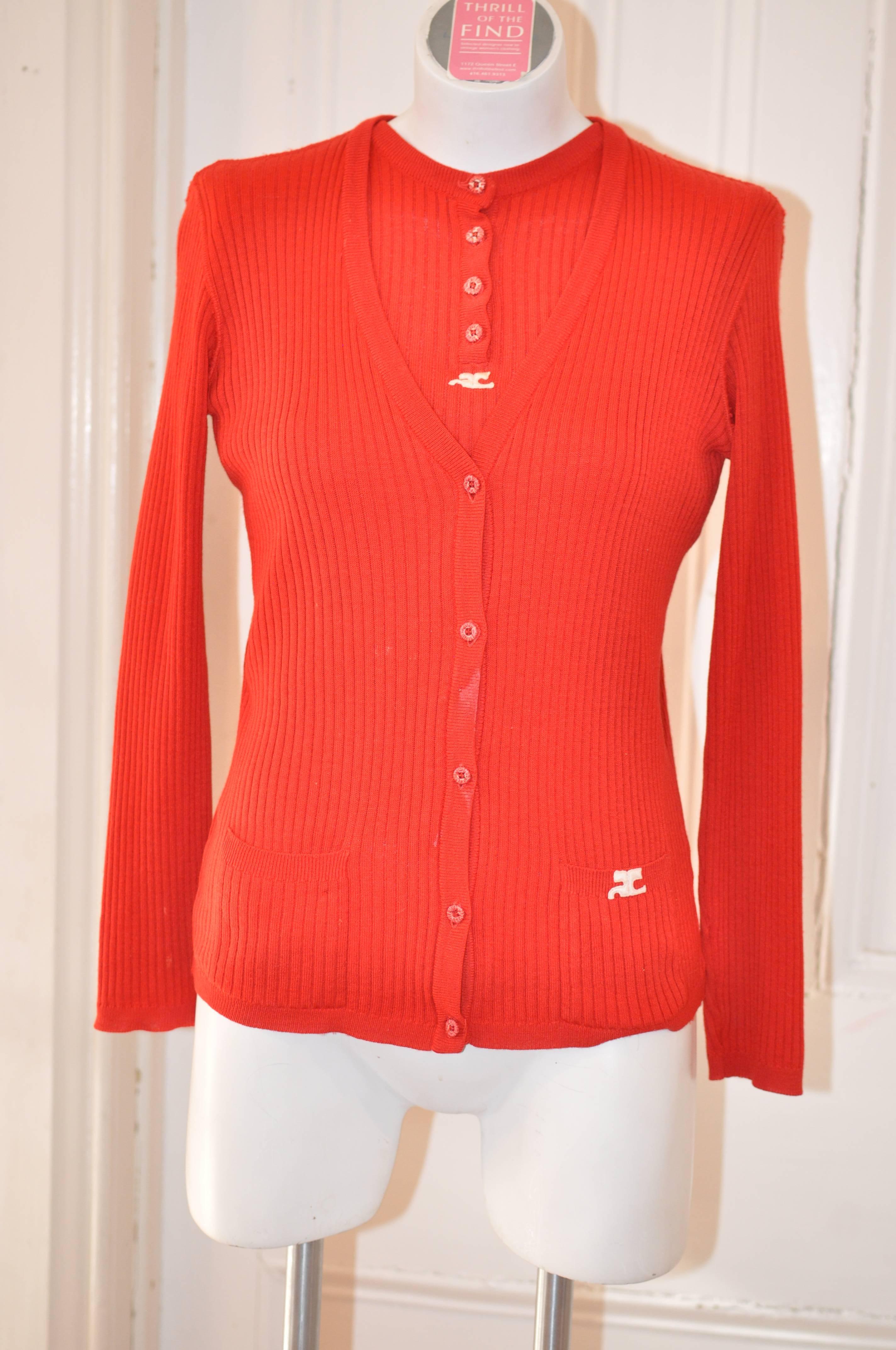 1970s Andre Courreges Red Cardigan Set 5