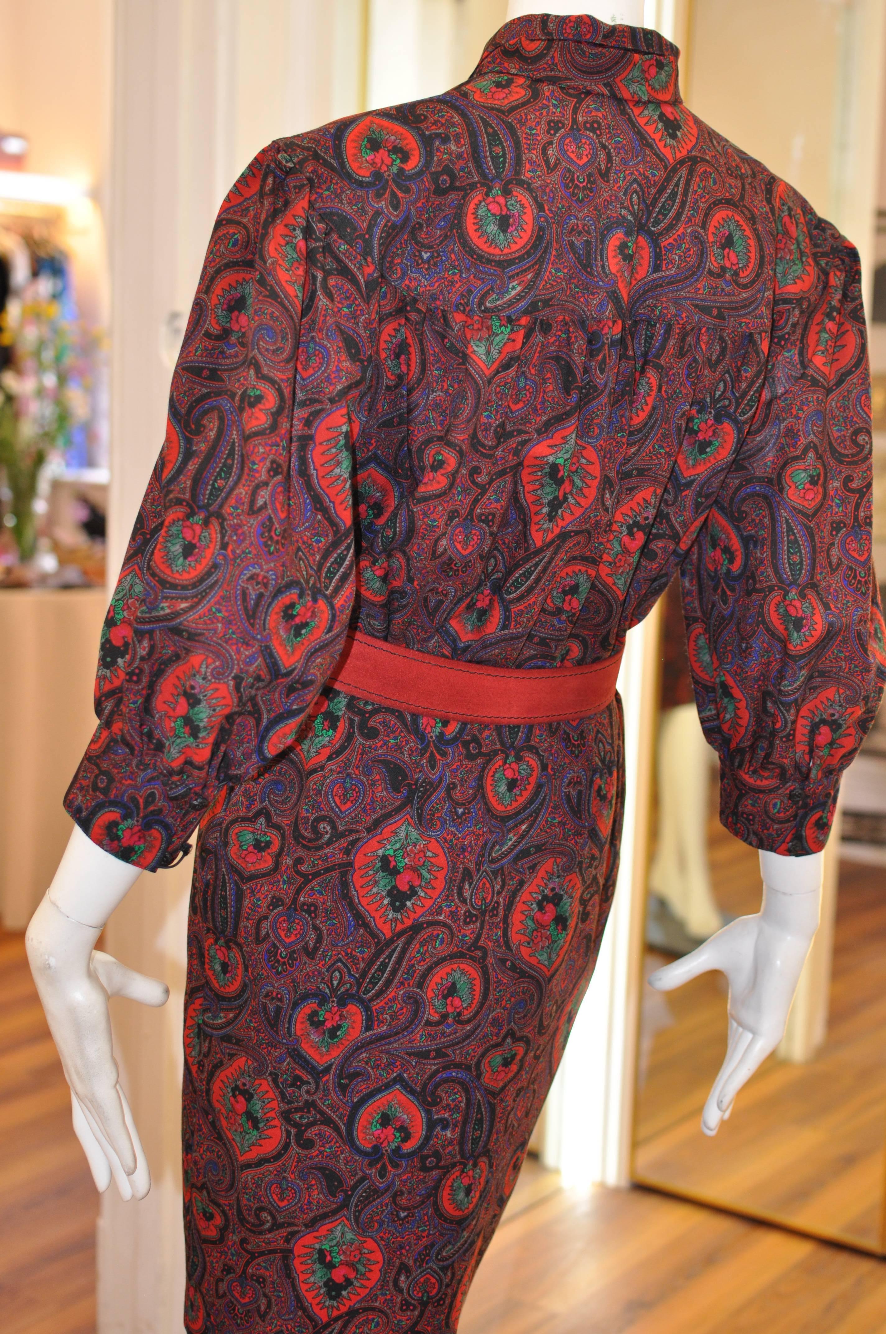 Women's Jean Louis Scherrer Light Wool Paisley Dress #64459, 1990  For Sale