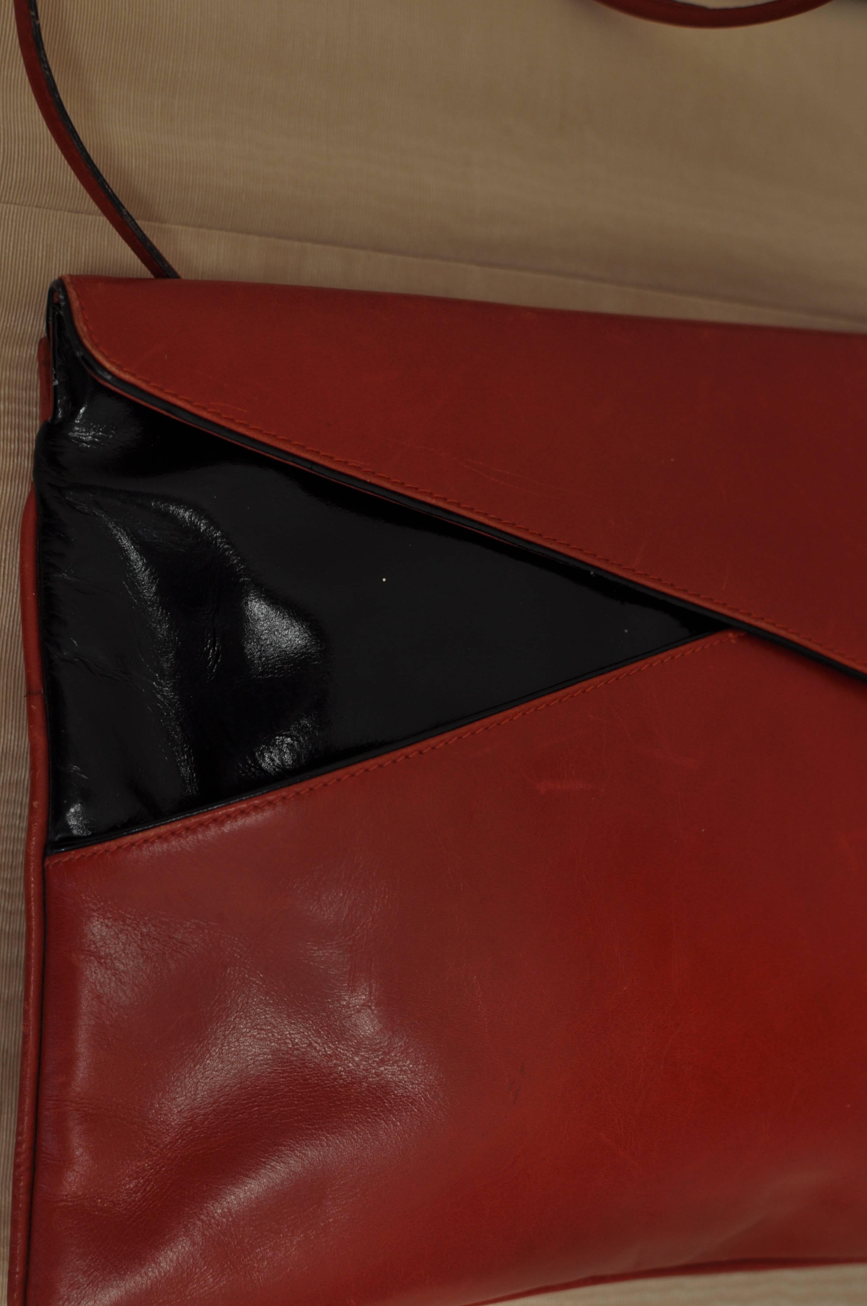 Women's Salvatore Ferragamo Firenze Red and Black Leather Envelope Crossbody / Clutch