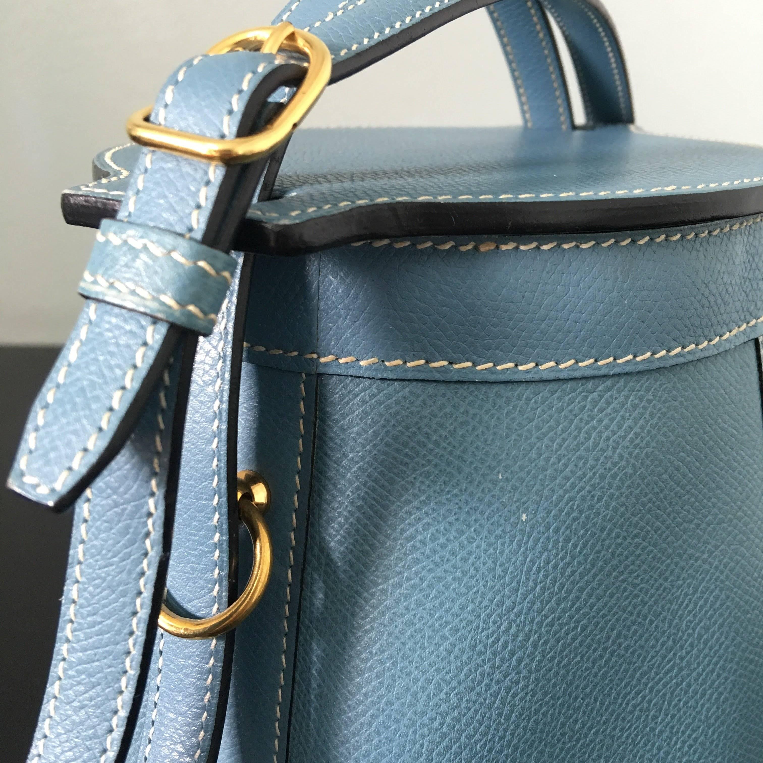 Gray Superb Hermes Sac Farming Blue Jean Veau Epsom Leather Bag, 2005 - Great Price