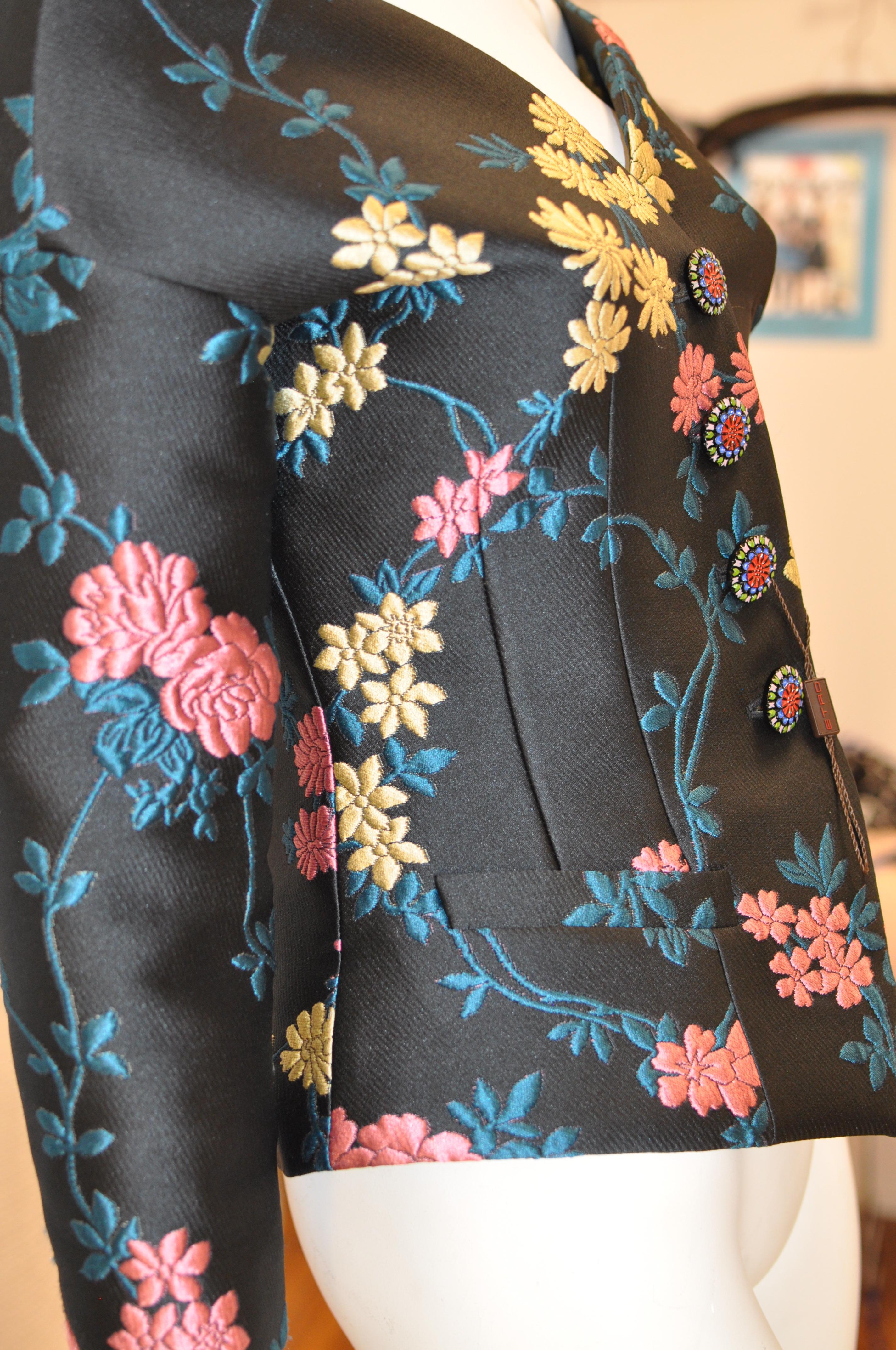 Black Fabulous ETRO Floral Brocade Off-the-Shoulder Jacket (42 ITL) W/T