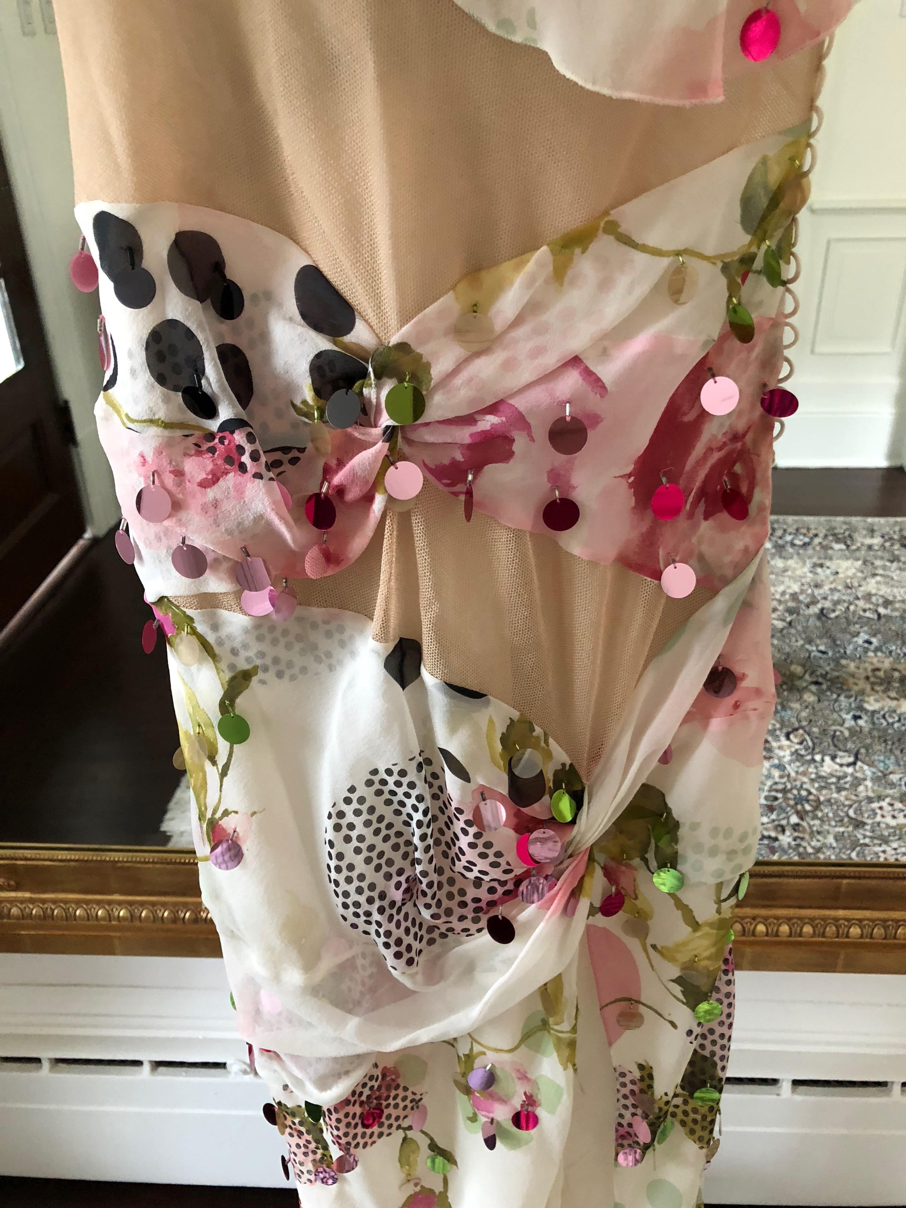 Christian Dior Silk Floral Dress Size 36 In New Condition In Port Hope, ON