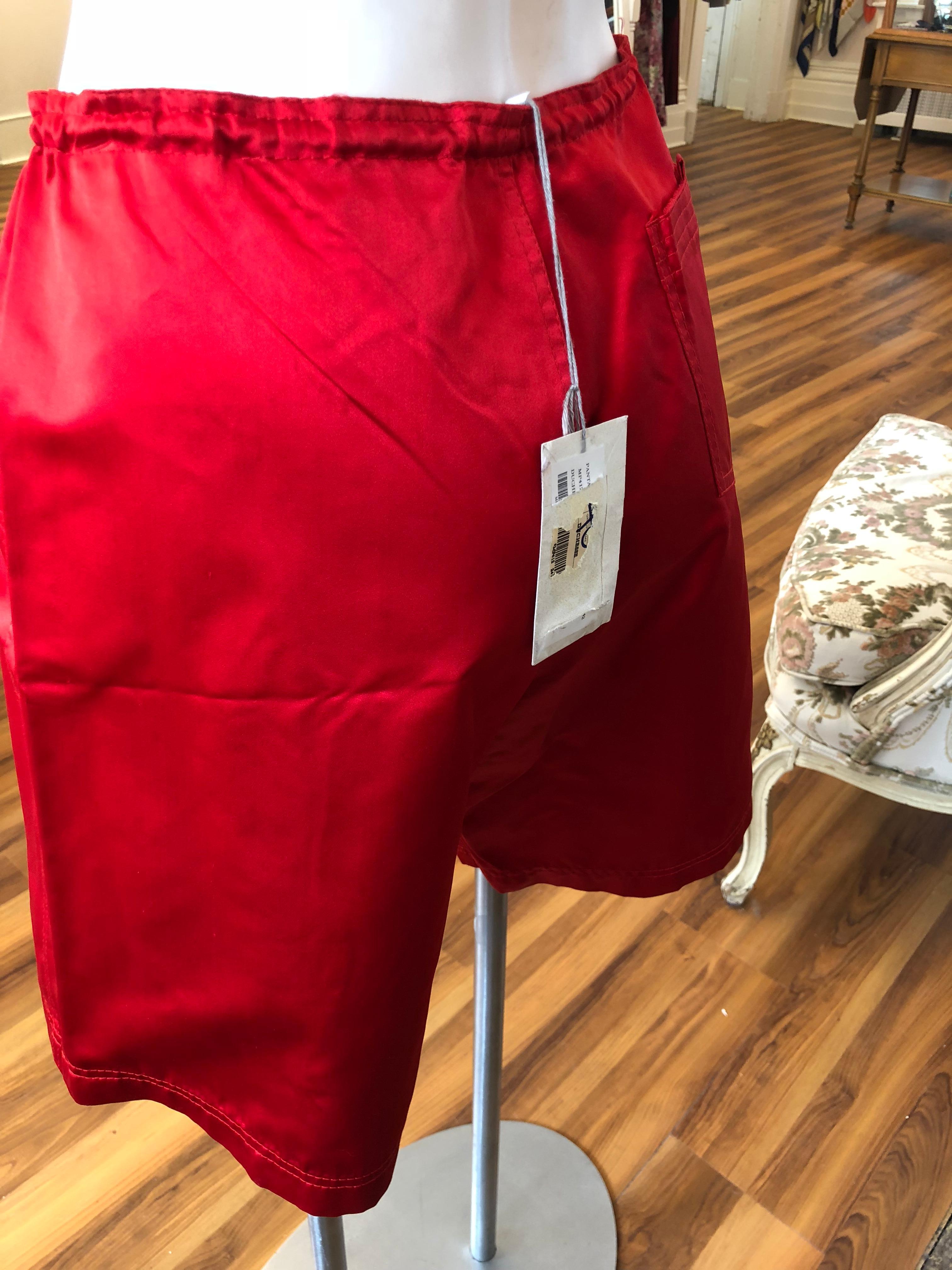red silk shorts