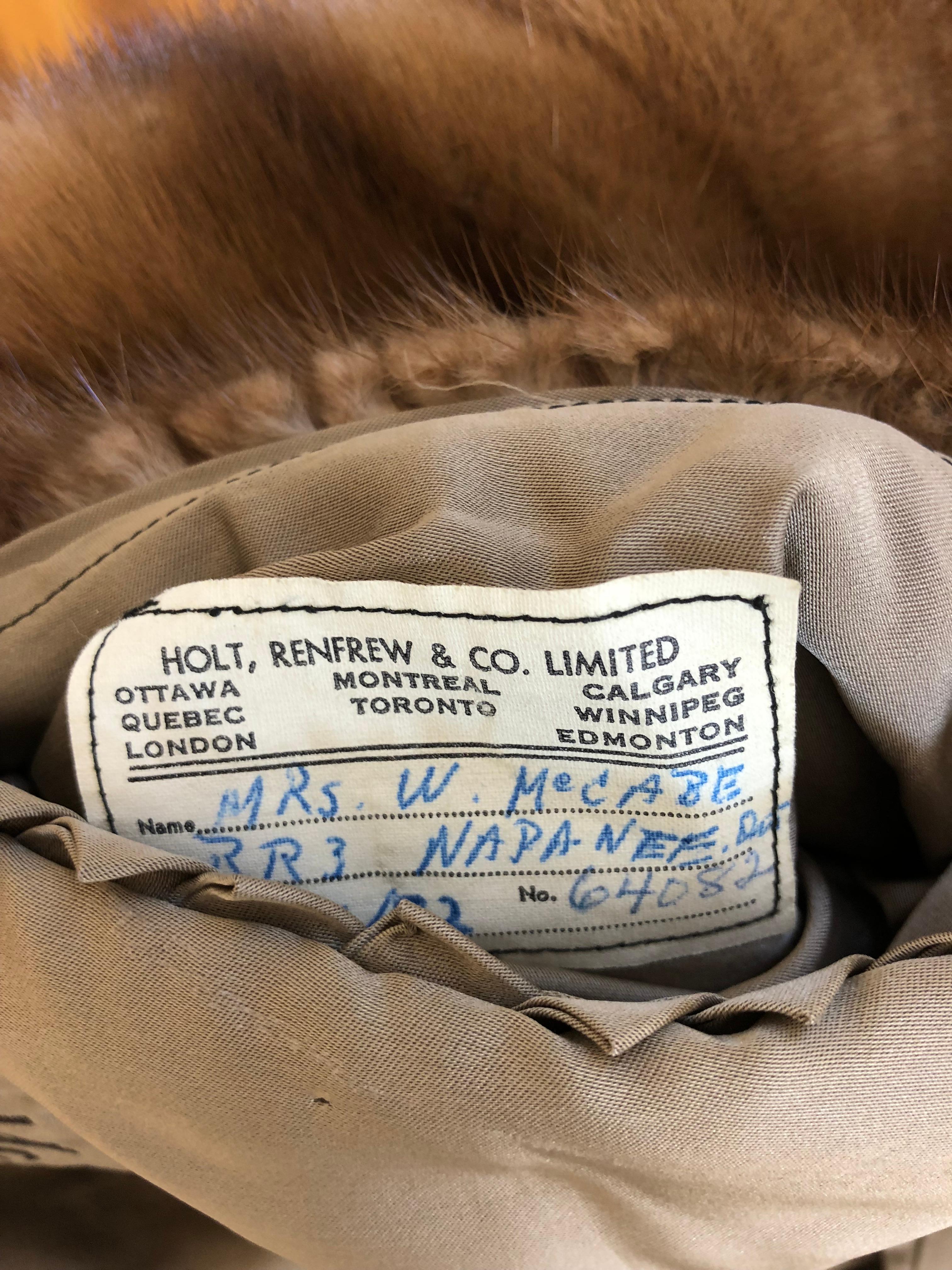 Early 50s Rare Christian Dior for Holt Renfrew Mink Coat In Good Condition In Port Hope, ON