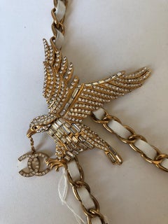Chanel Jewelled Eagle White and Gold Runway Belt / Necklace