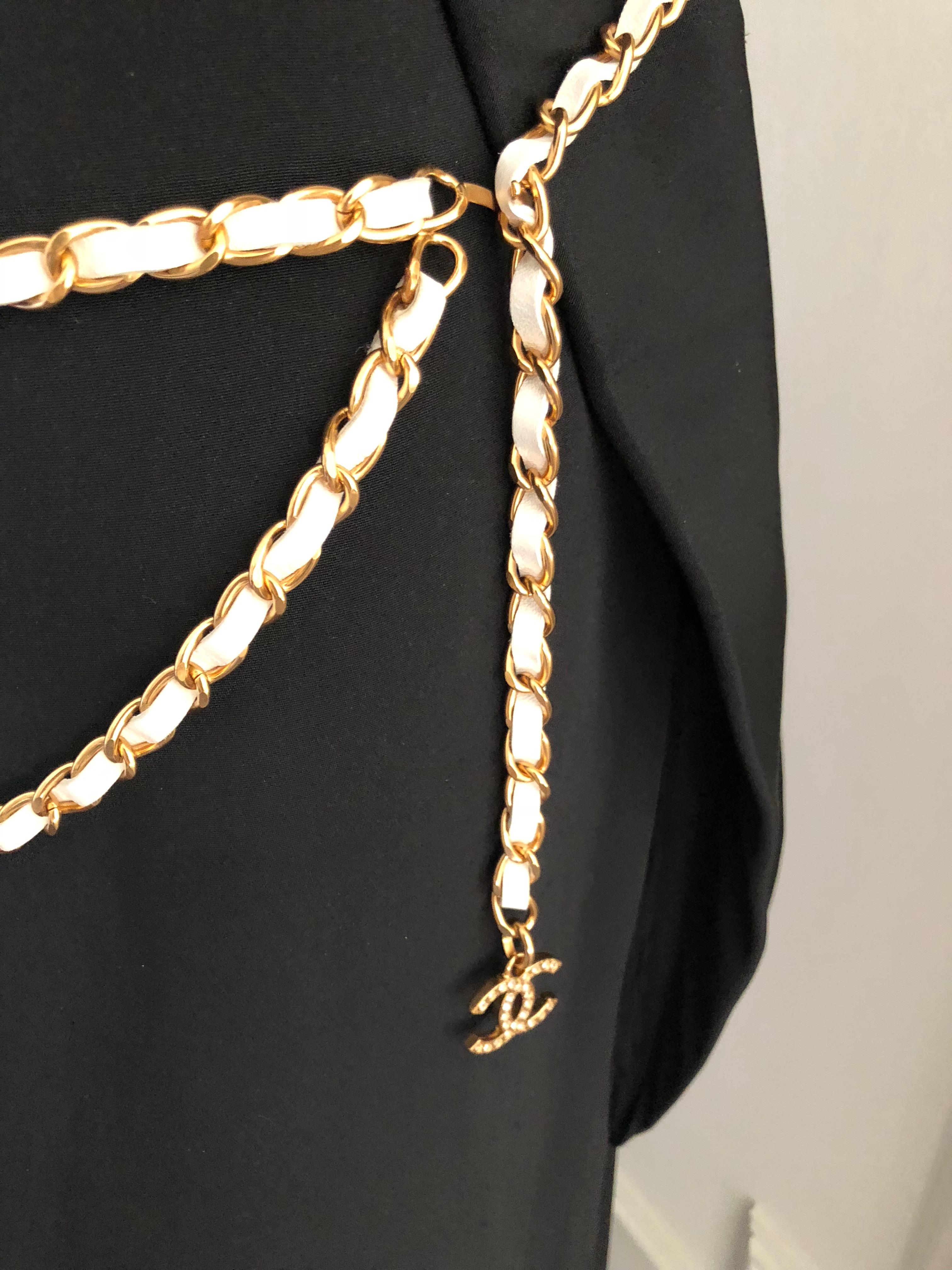 Women's Chanel Jewelled Eagle White and Gold Runway Belt / Necklace