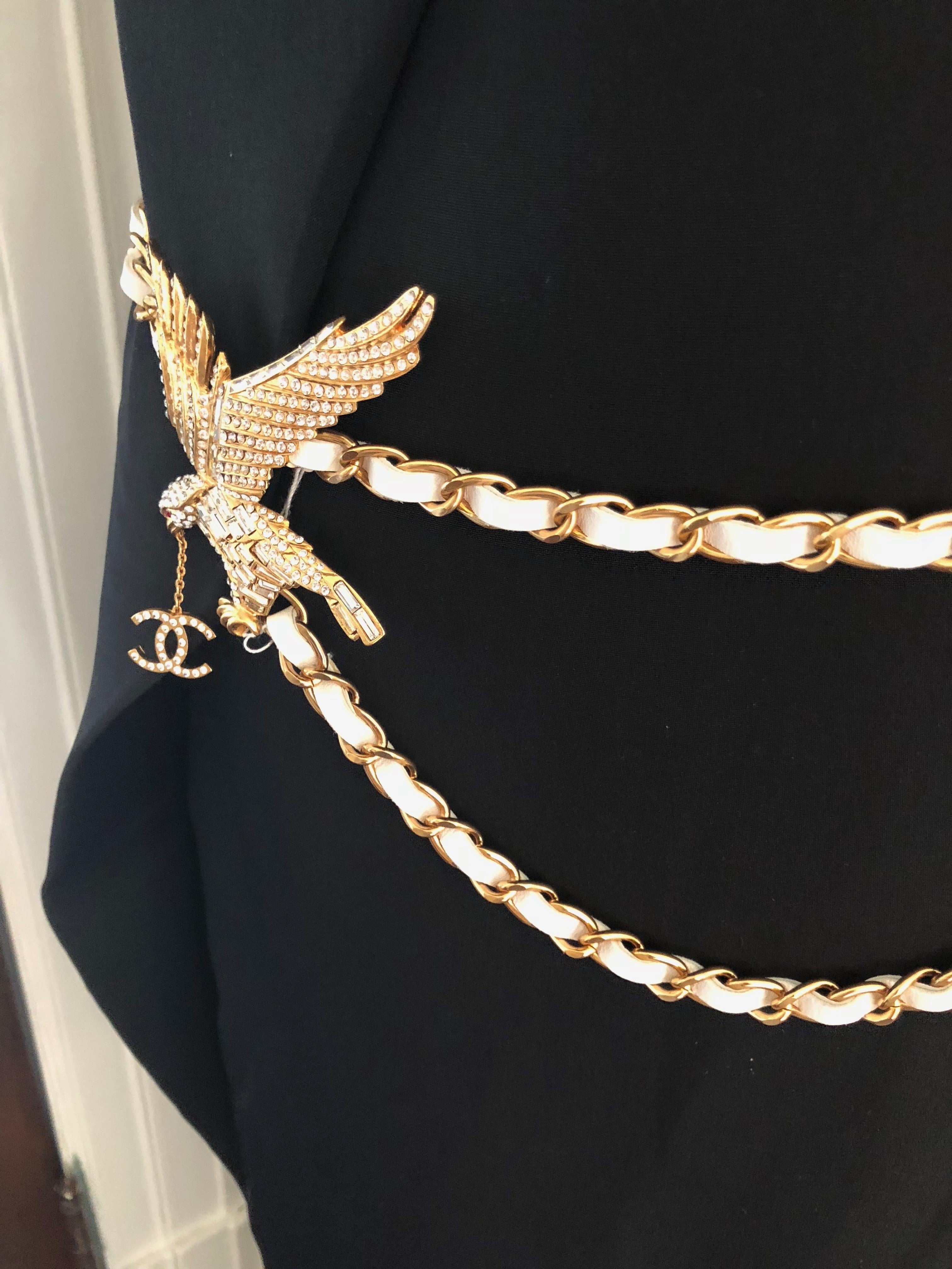 Chanel Jewelled Eagle White and Gold Runway Belt / Necklace 1