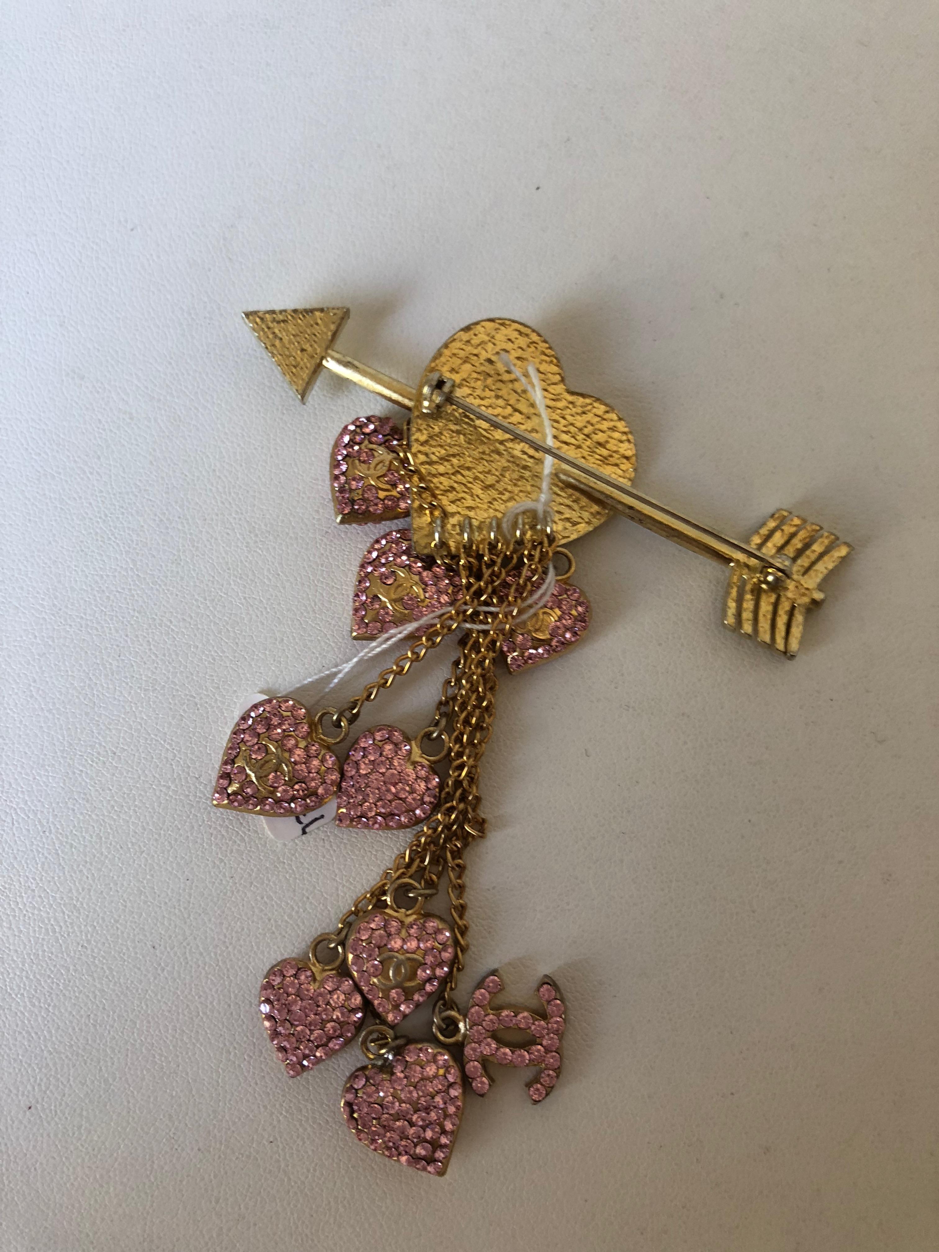Chanel Rose Gold Tone Cupid Arrow Pin with Hearts In Good Condition In Port Hope, ON
