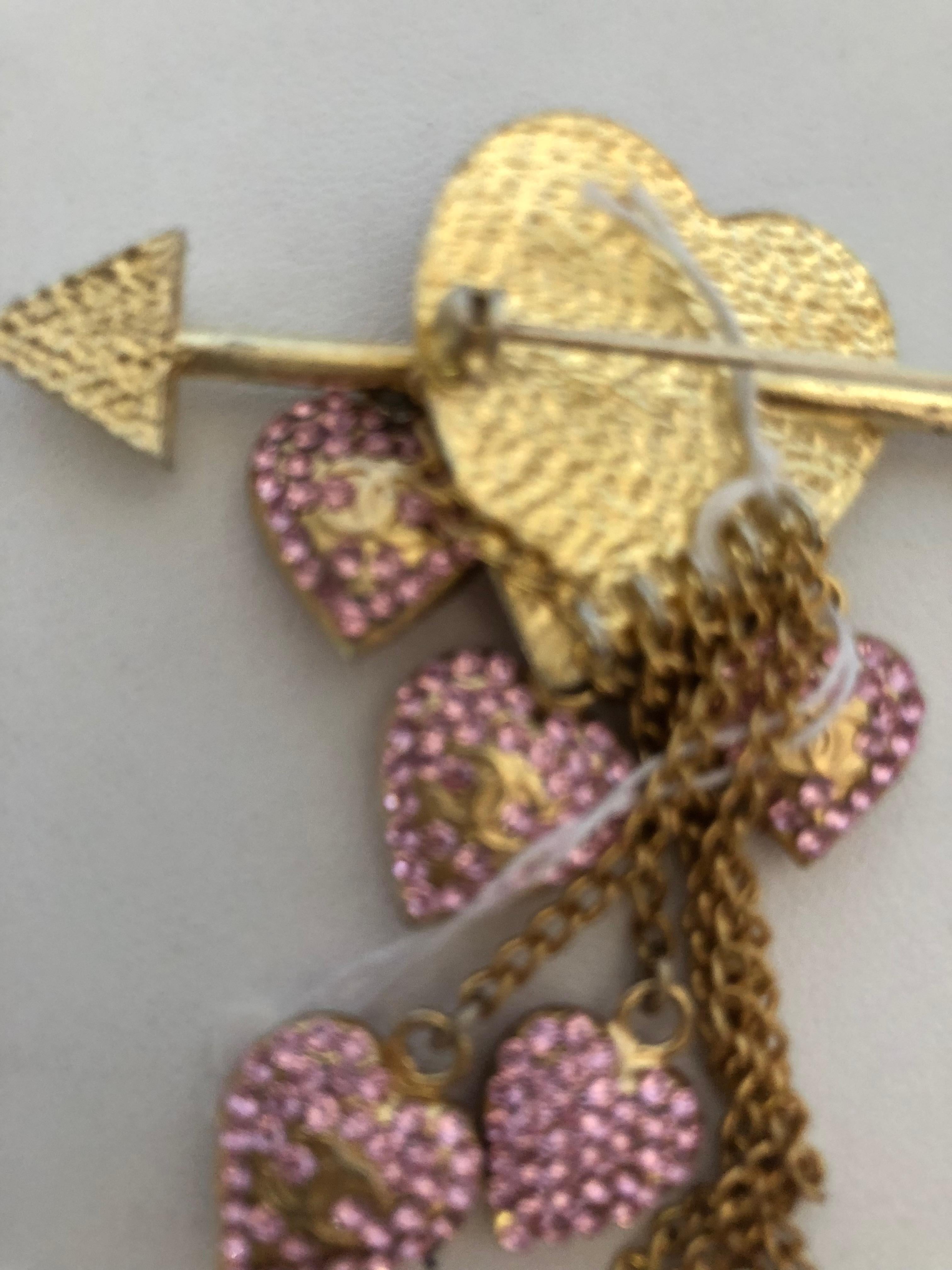 Women's Chanel Rose Gold Tone Cupid Arrow Pin with Hearts