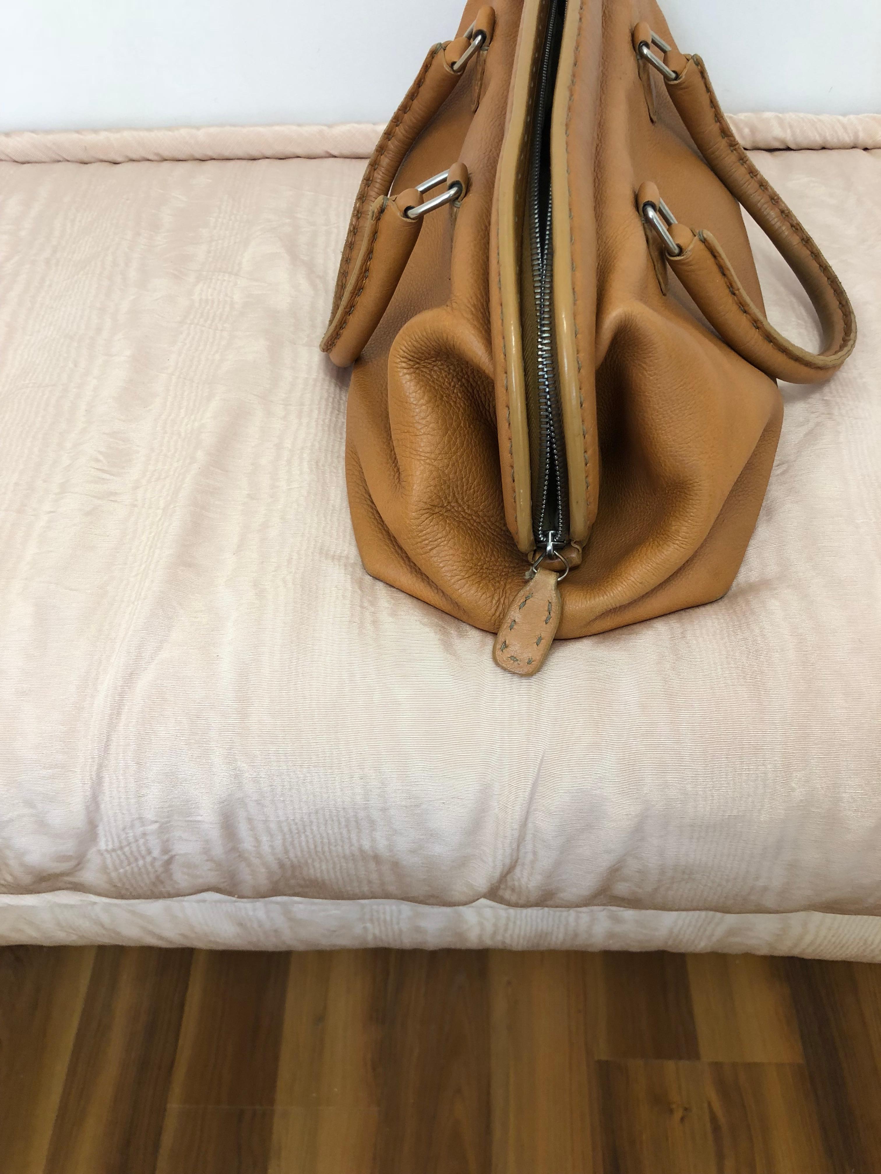 Brown Fendi Cognac Leather Selleria Doctor Handbag