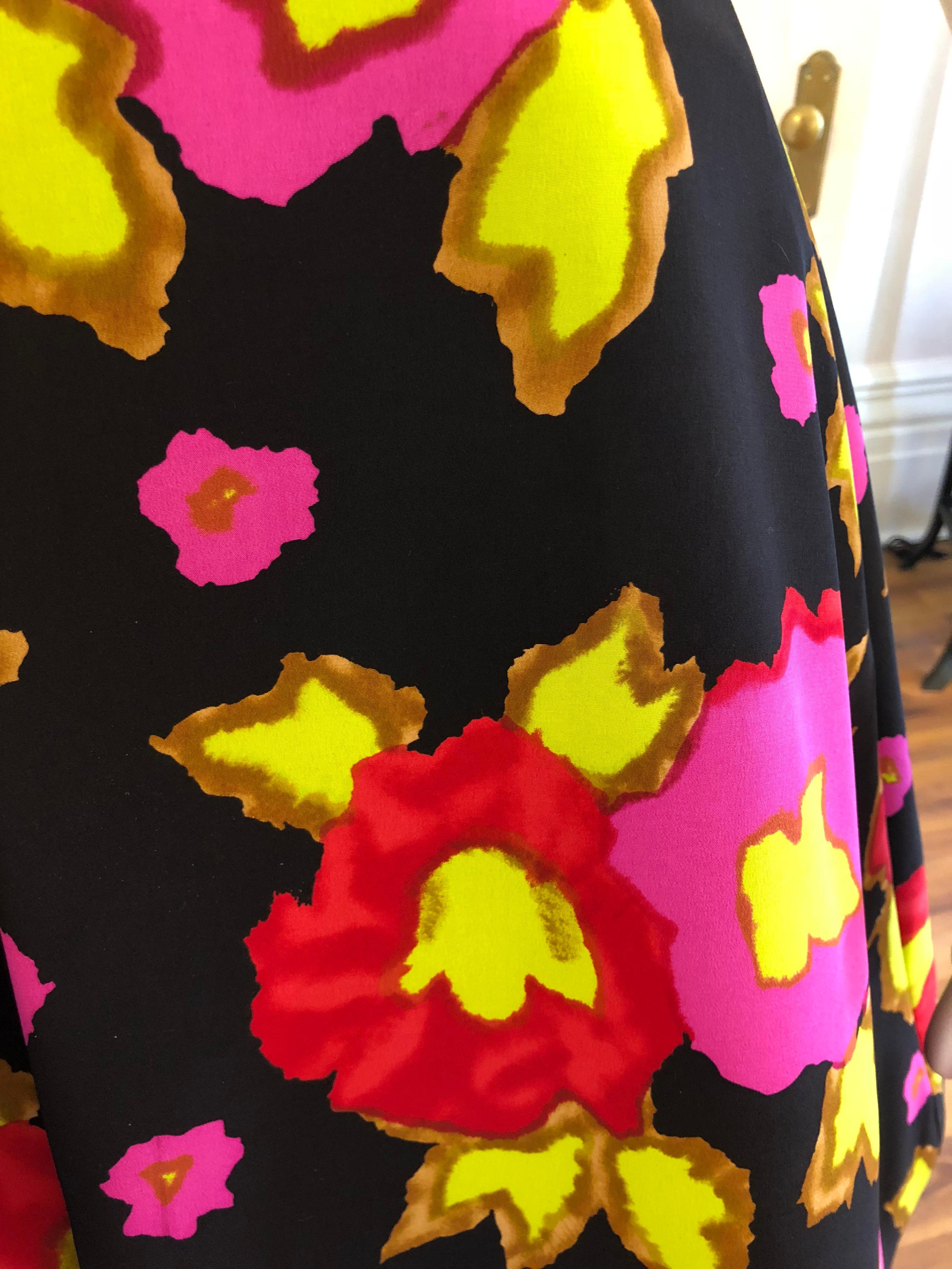 1980s Scaasi Silk Floral Dress w/Inverted Pleat (6) 1