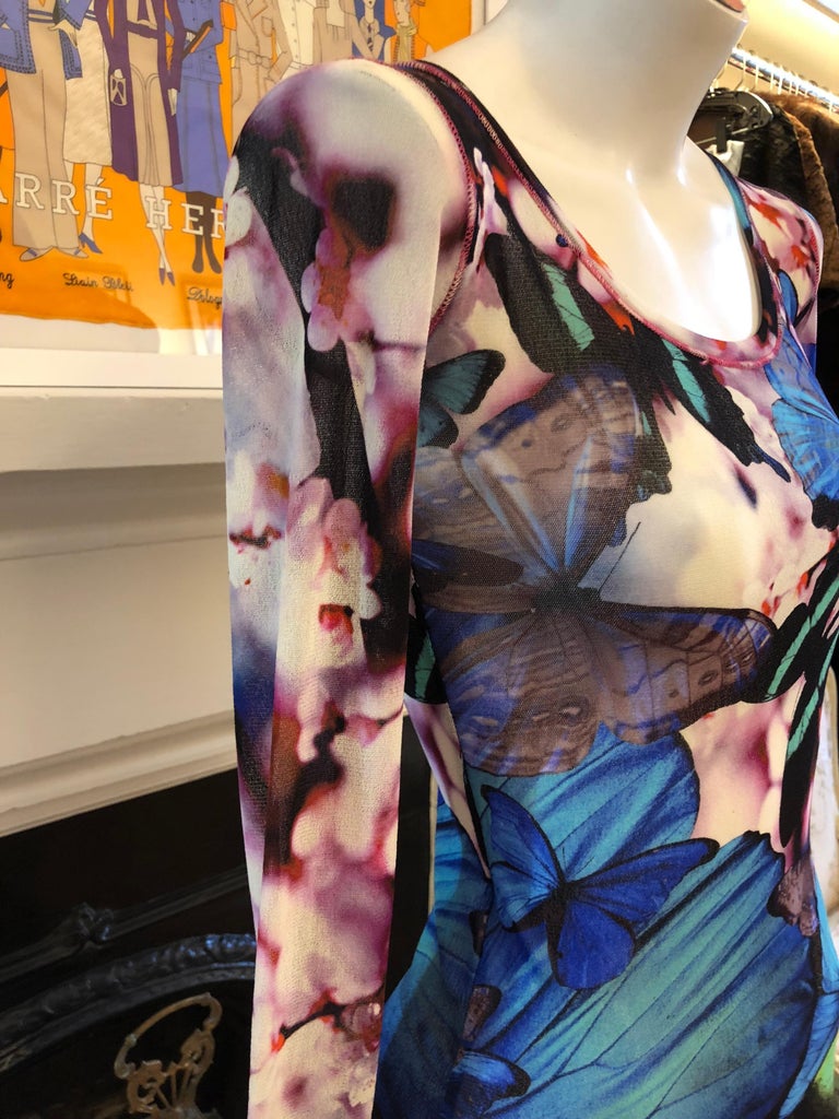 Jean Paul Gaultier Soleil Butterfly Print Sheer Top (S) at 1stDibs | jean paul gaultier 