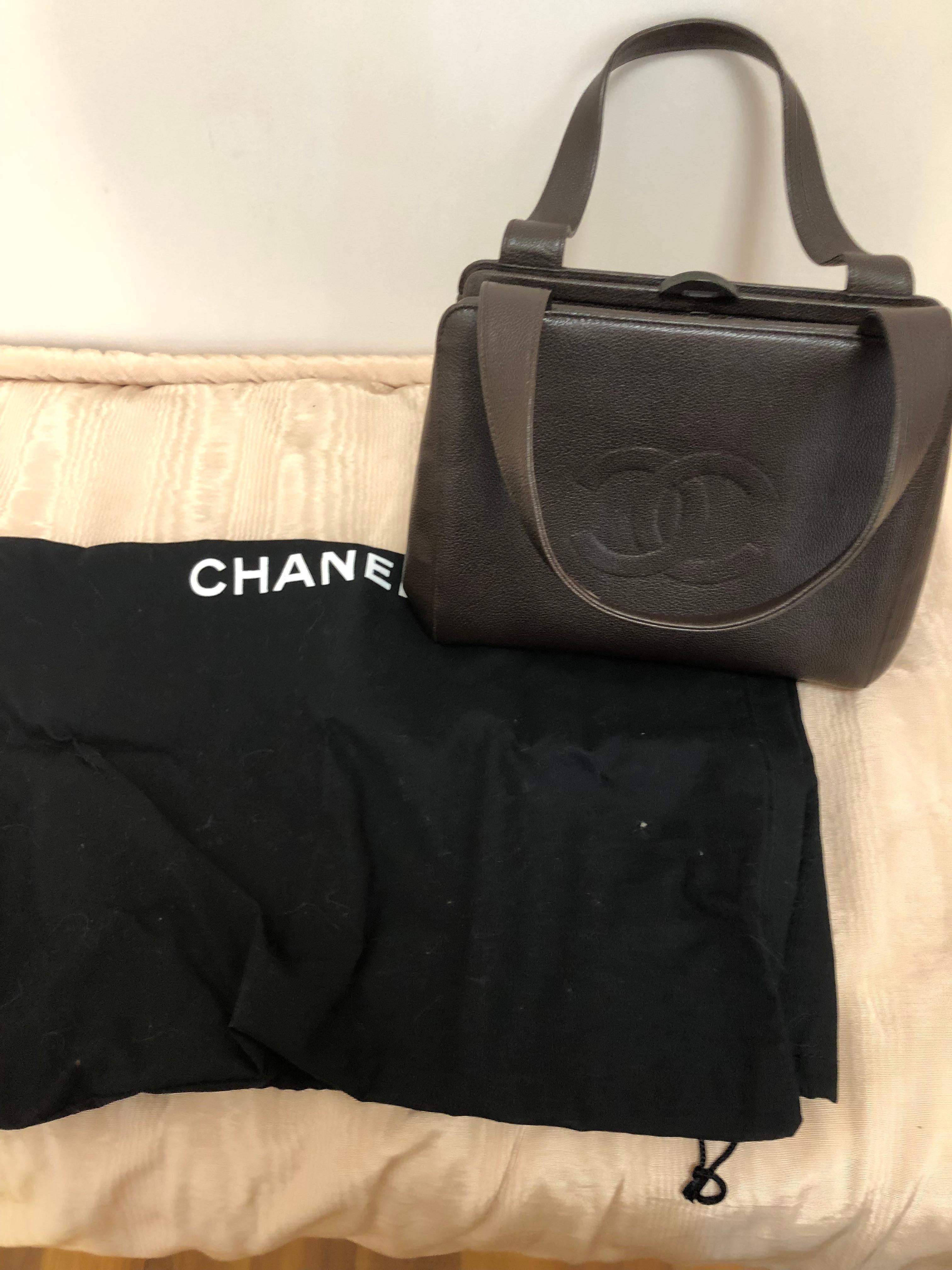 Chanel 1997-99 Deep Brown Caviar Leather Structured Handbag w/Dustbag 5484246 3