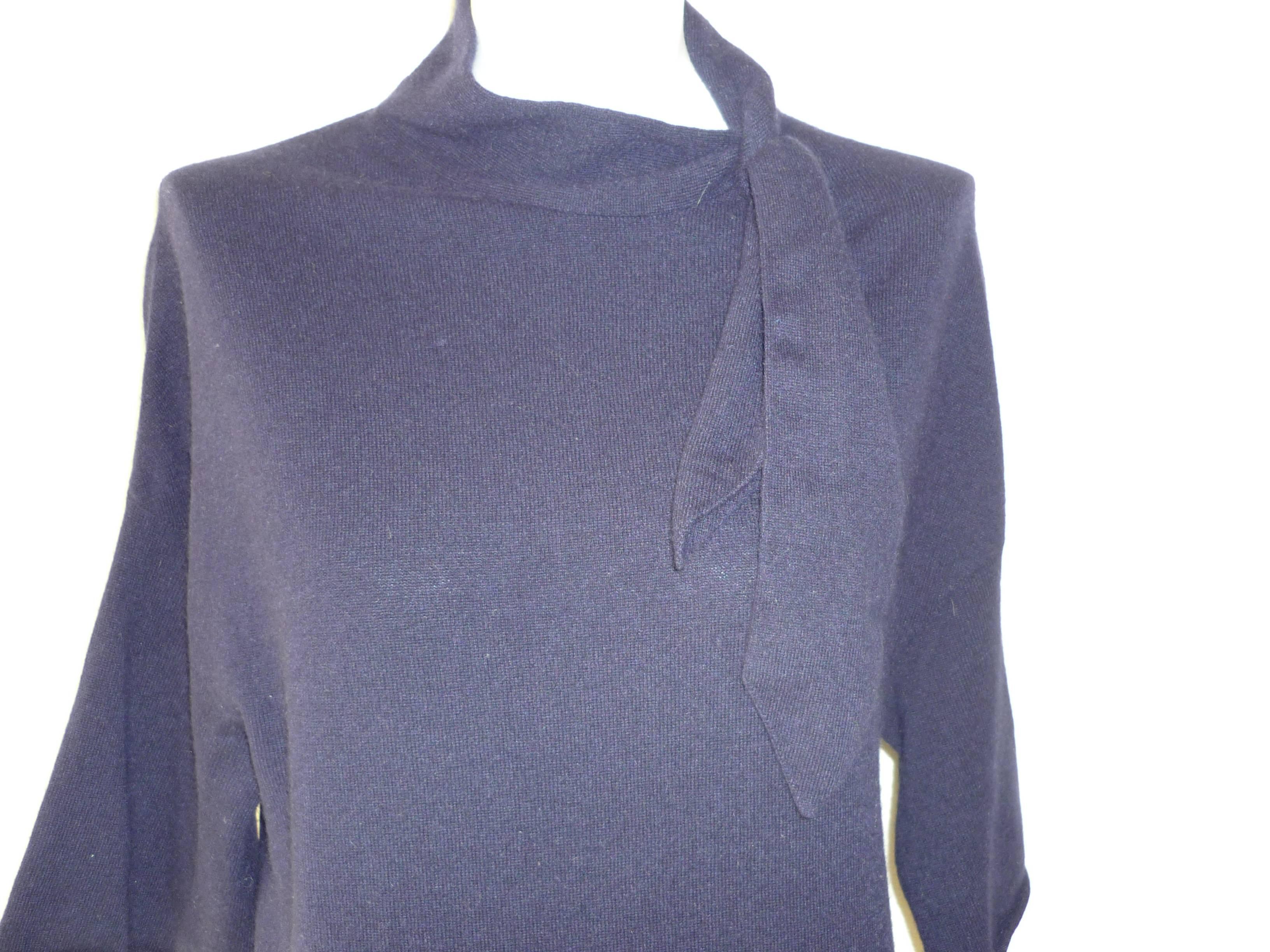 Brunello Cucinelli Dark Blue Cashmere Sweater with Bow  M+ In Excellent Condition In Port Hope, ON