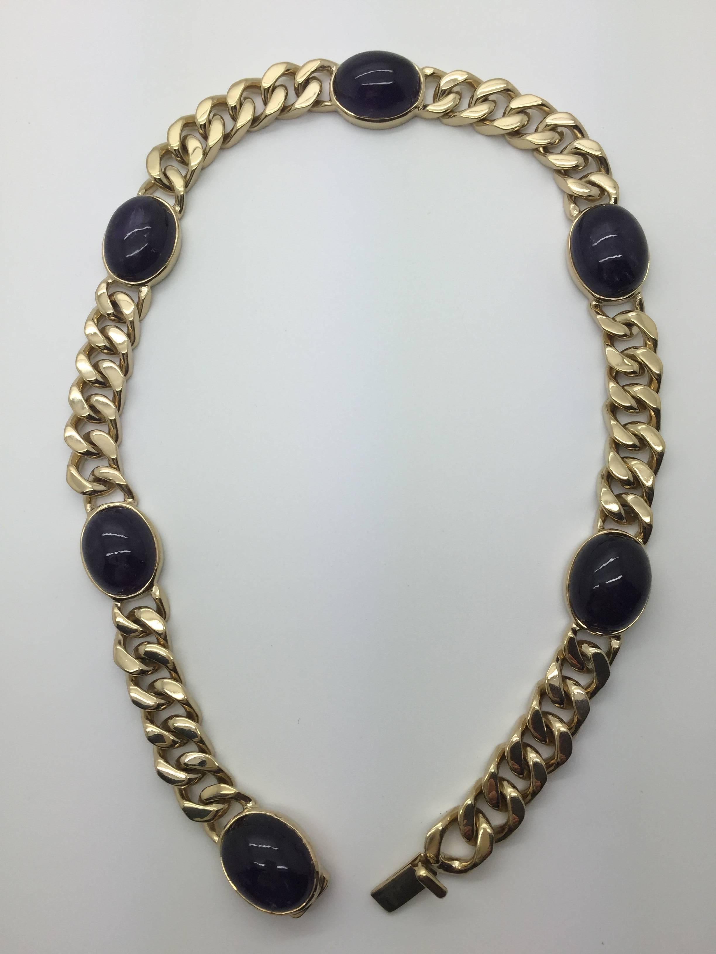 Mateo/Brown new limited  Cabochon amethyst and Vermeil statement necklace In New Condition For Sale In London, London