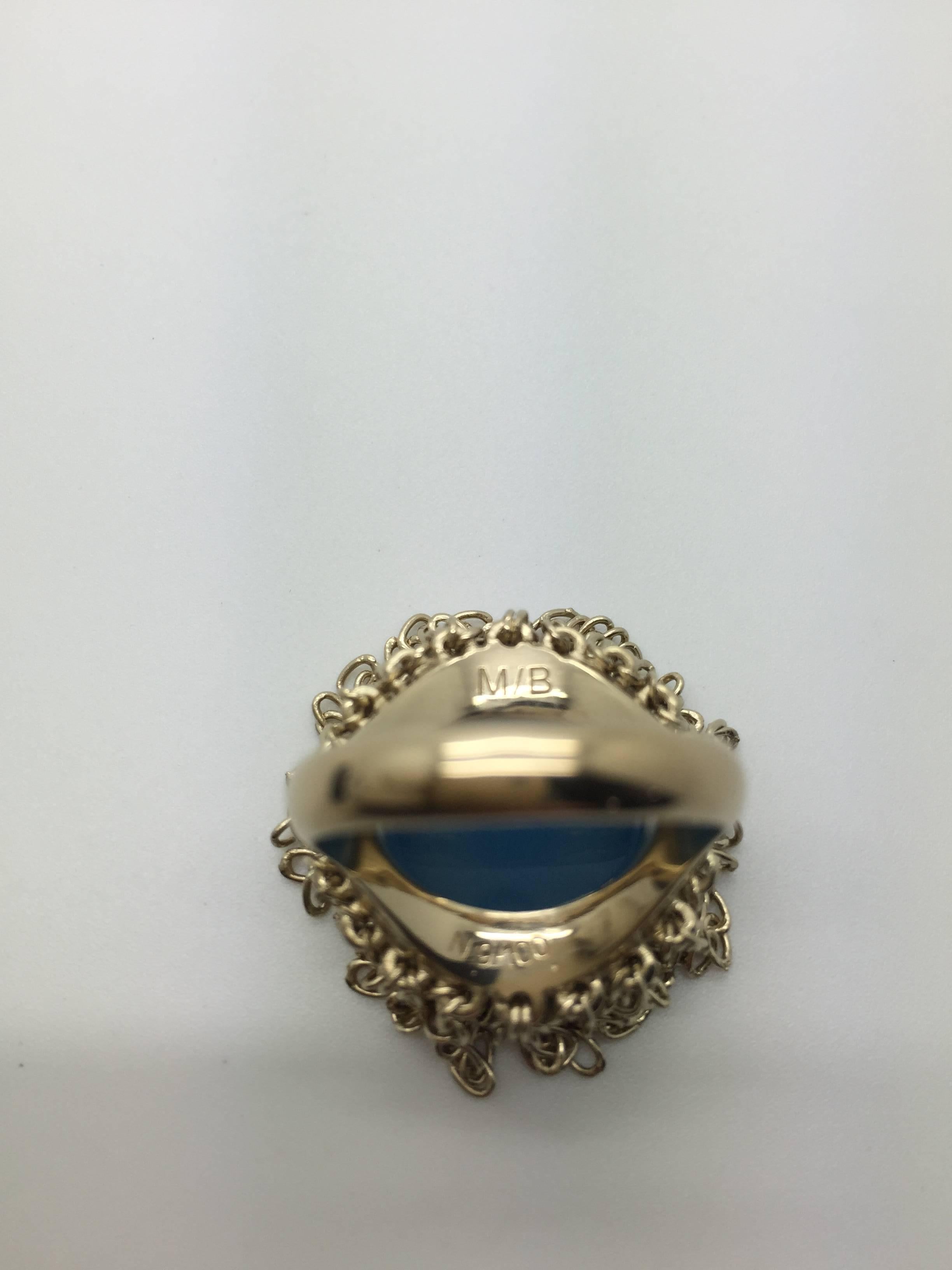 Modern Mateo/Brown Muna Ring Blue Chalcedony For Sale