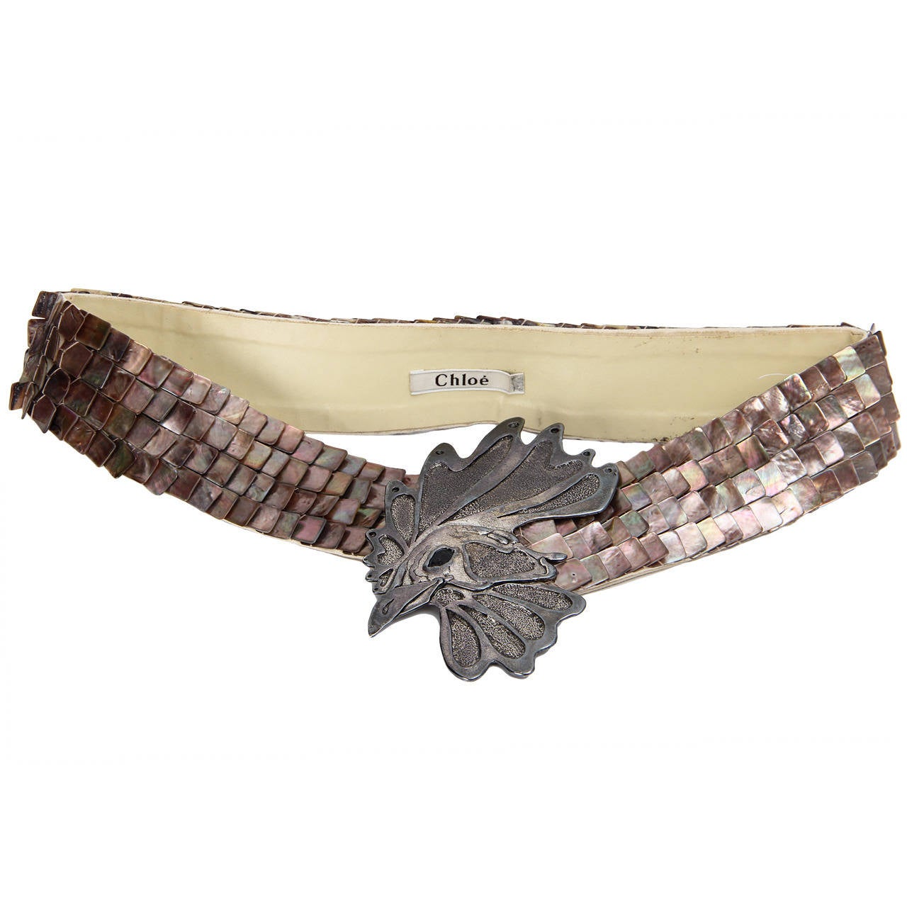 Chloé Haute Couture Belt from 2000s with mother-of-pearl and bird belt buckle For Sale