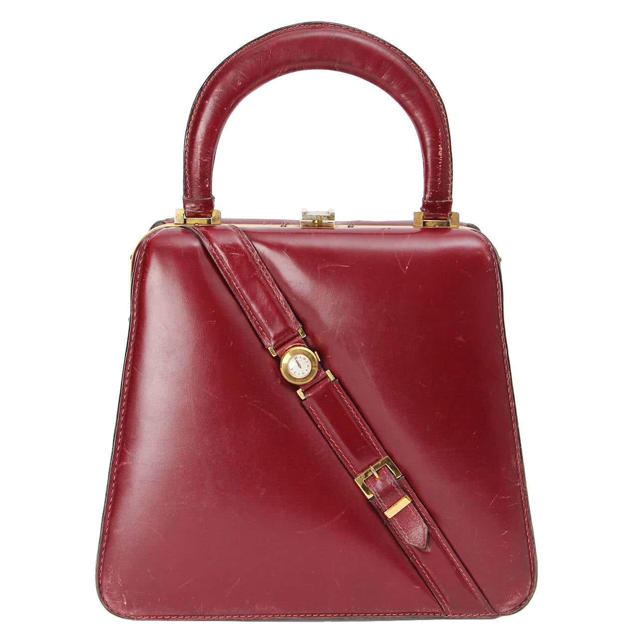 FERNANDE DESGRANGES 1950's Bordeaux Red Leather Purse Bag Made In