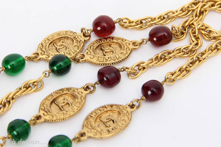 1980s Extra Long Chanel Sautoir Necklace with labelled ovale medallions 2