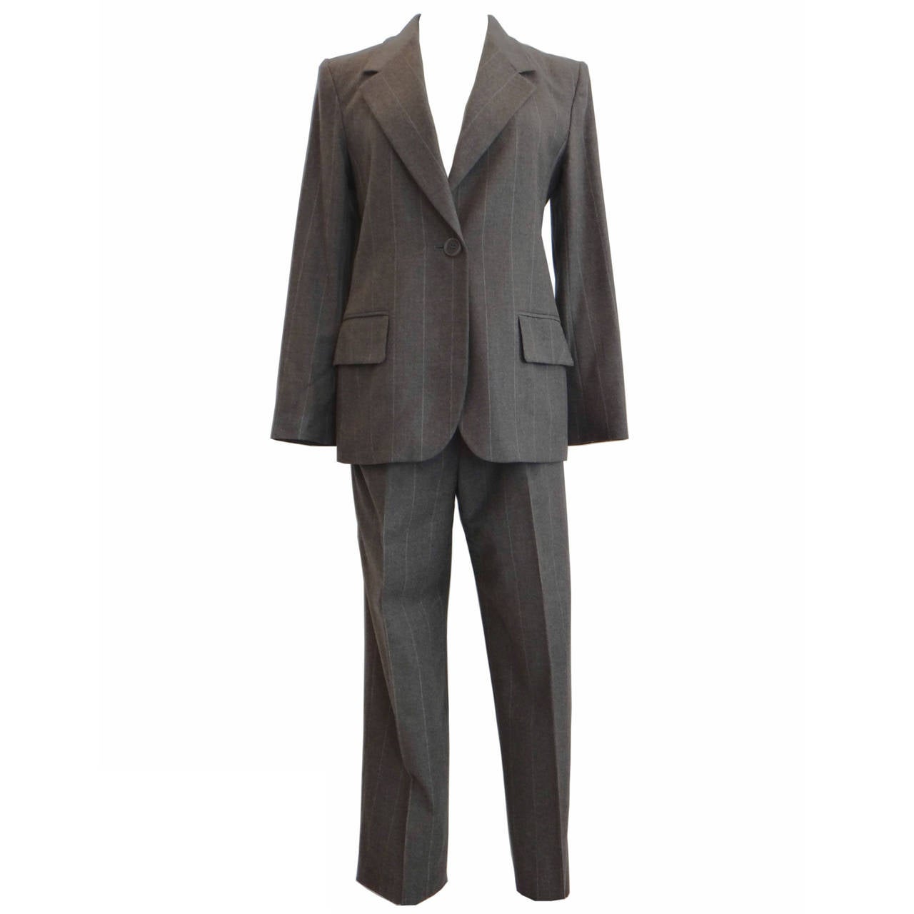 Striped Gray Trouser Suit by Yves Saint Laurent Rive Gauche, size 36 For Sale