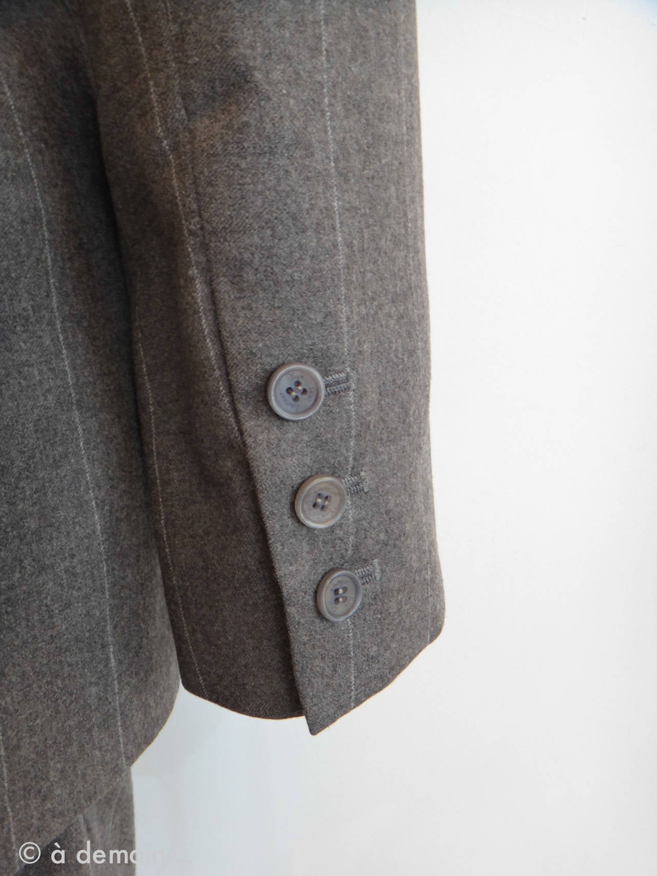 Women's Striped Gray Trouser Suit by Yves Saint Laurent Rive Gauche, size 36 For Sale