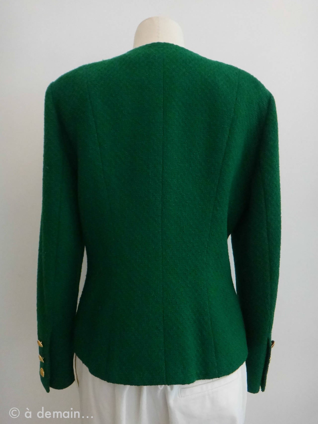 Women's Chanel Boutique Green Jacket with Golden Buttons