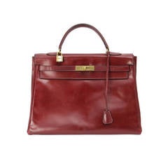 Vintage 1960s Red Burgundy Kelly Hermes 35cm