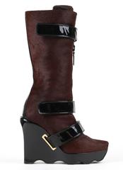 LOUIS VUITTON Brown Calf Hair Patent Wedge Platform Runway Boots F/W 06 Rare