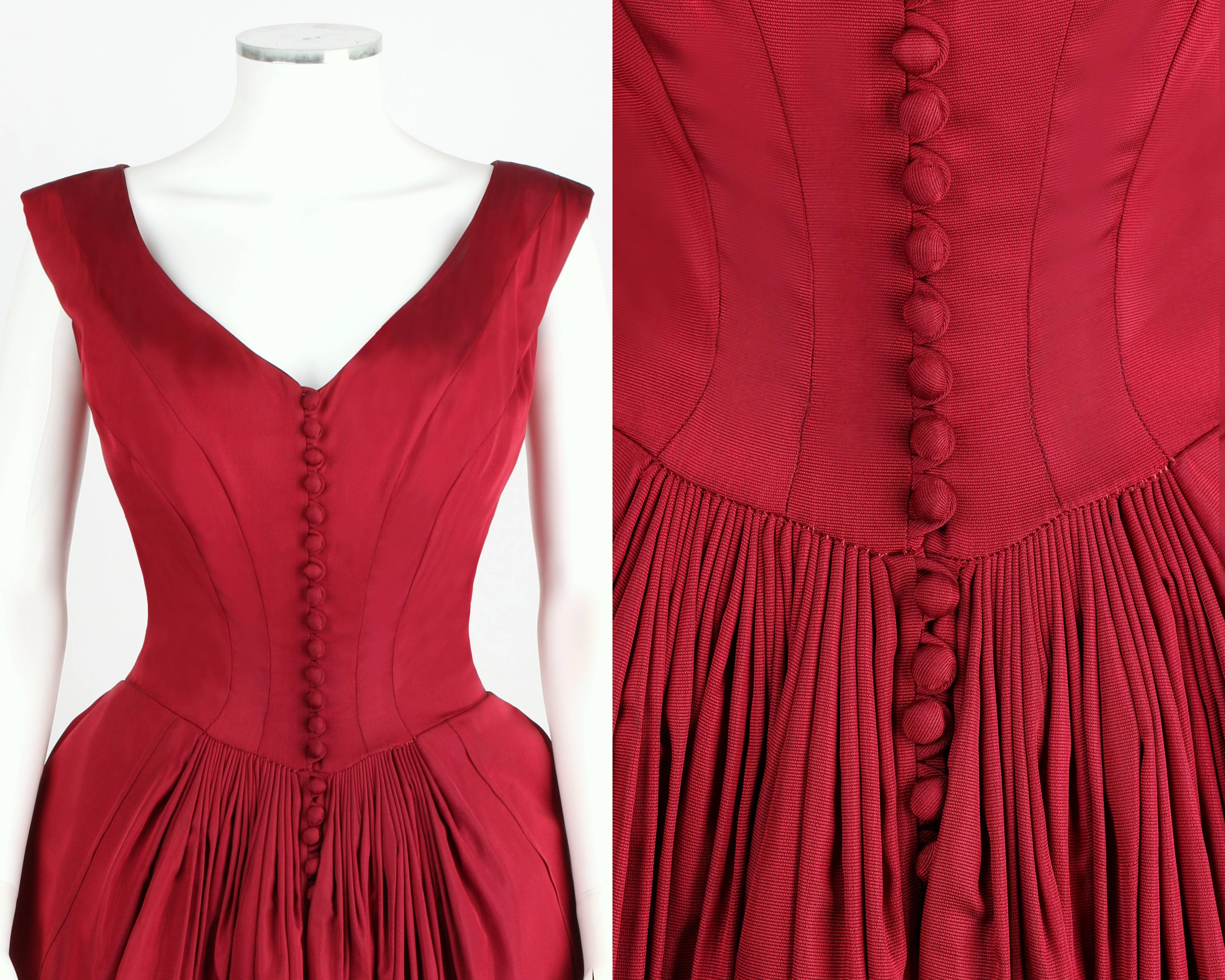 Vtg c.1949 NETTIE ROSENSTEIN Burgundy Red Evening Dress NOS Museum Piece Size S In New Condition In Thiensville, WI