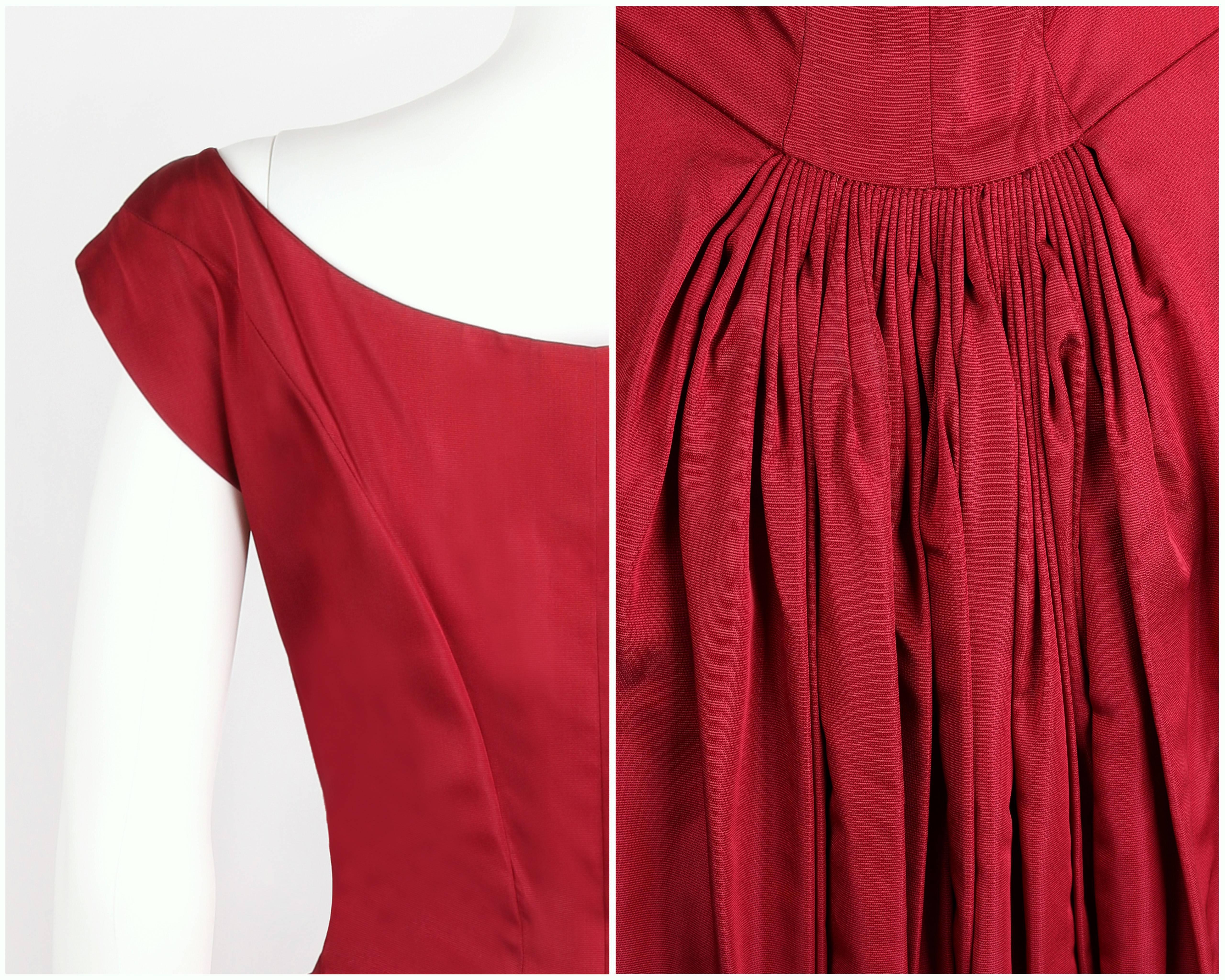 Vtg c.1949 NETTIE ROSENSTEIN Burgundy Red Evening Dress NOS Museum Piece Size S 4