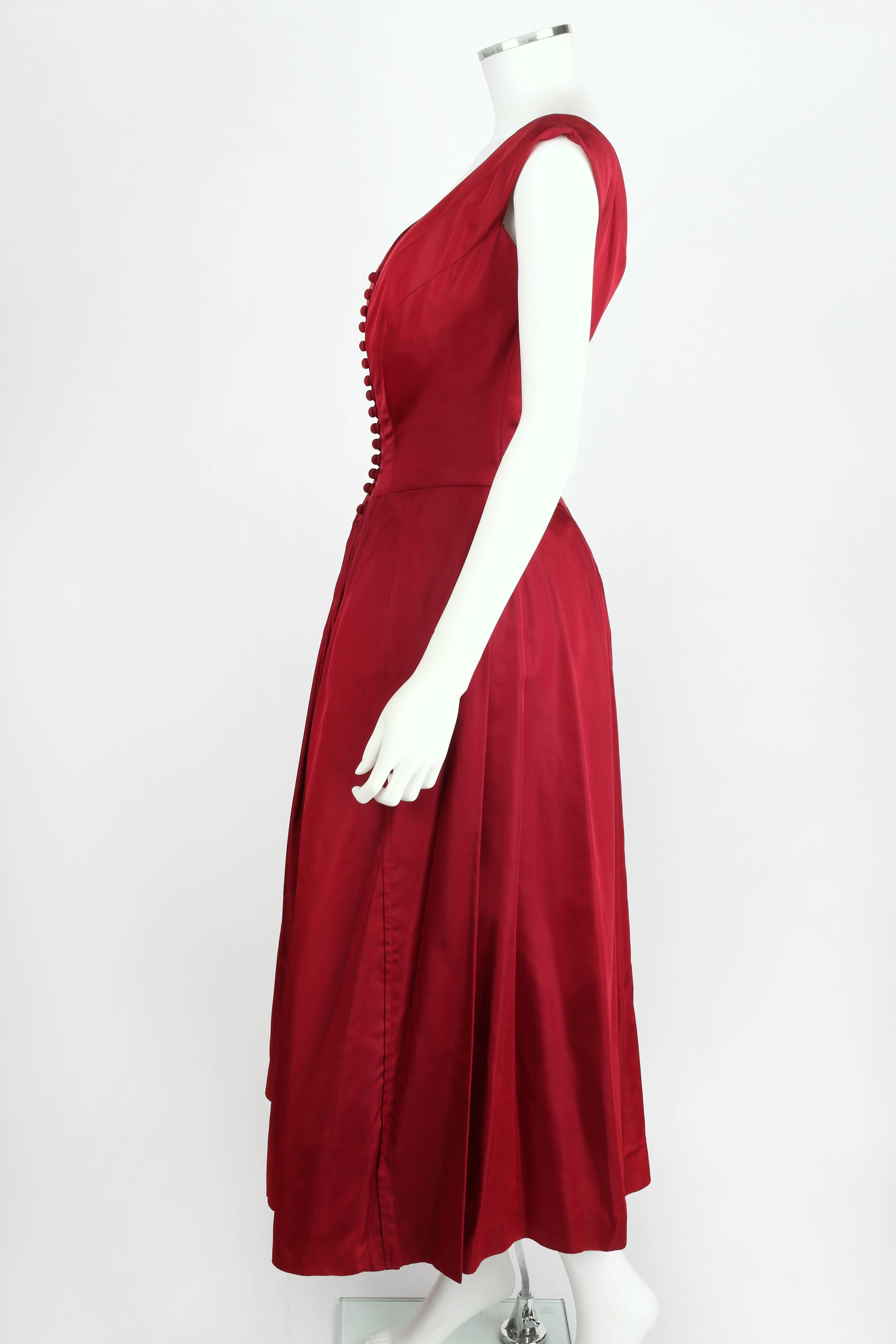 Vtg c.1949 NETTIE ROSENSTEIN Burgundy Red Evening Dress NOS Museum Piece Size S 1