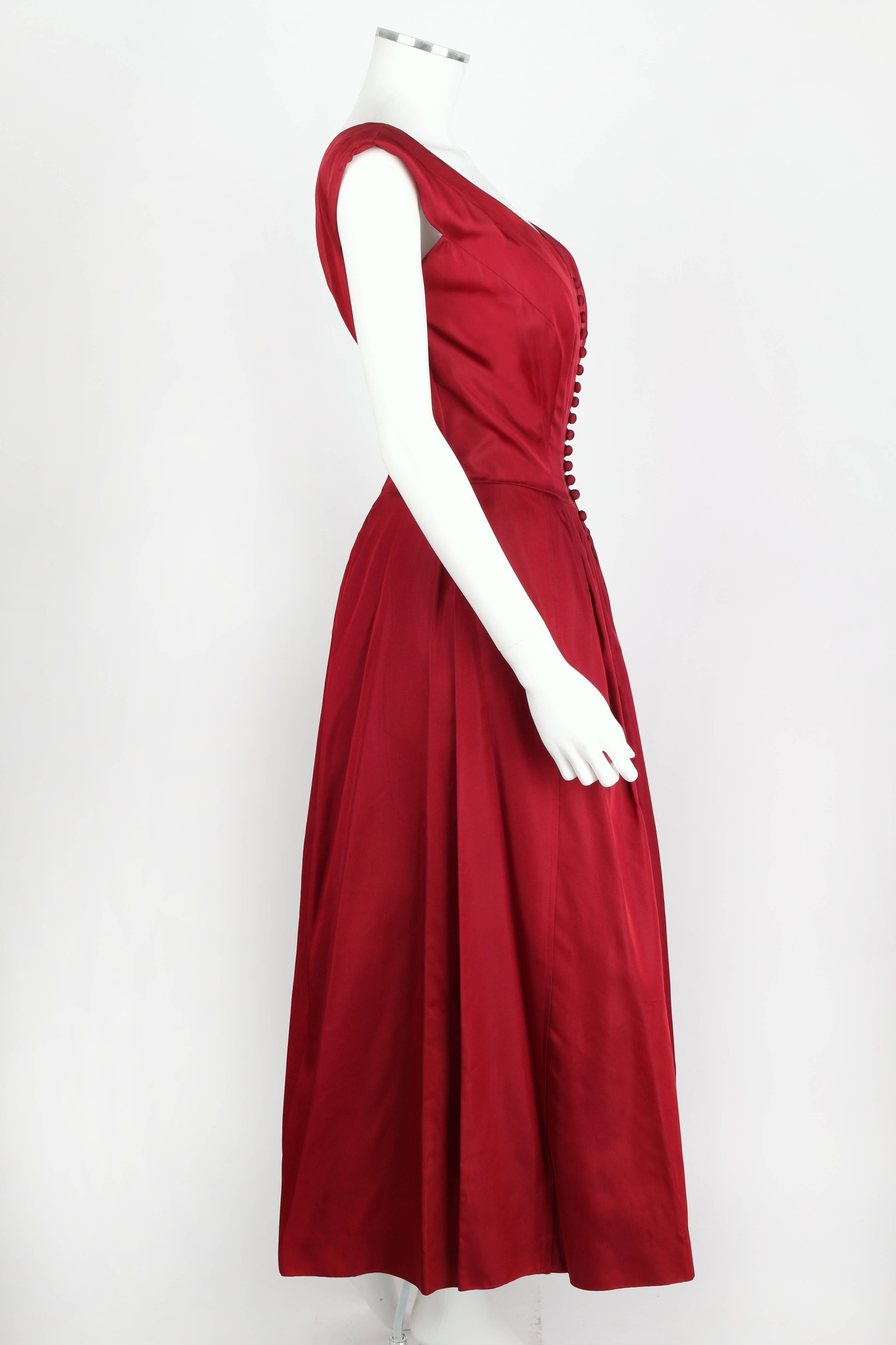 Vtg c.1949 NETTIE ROSENSTEIN Burgundy Red Evening Dress NOS Museum Piece Size S 3