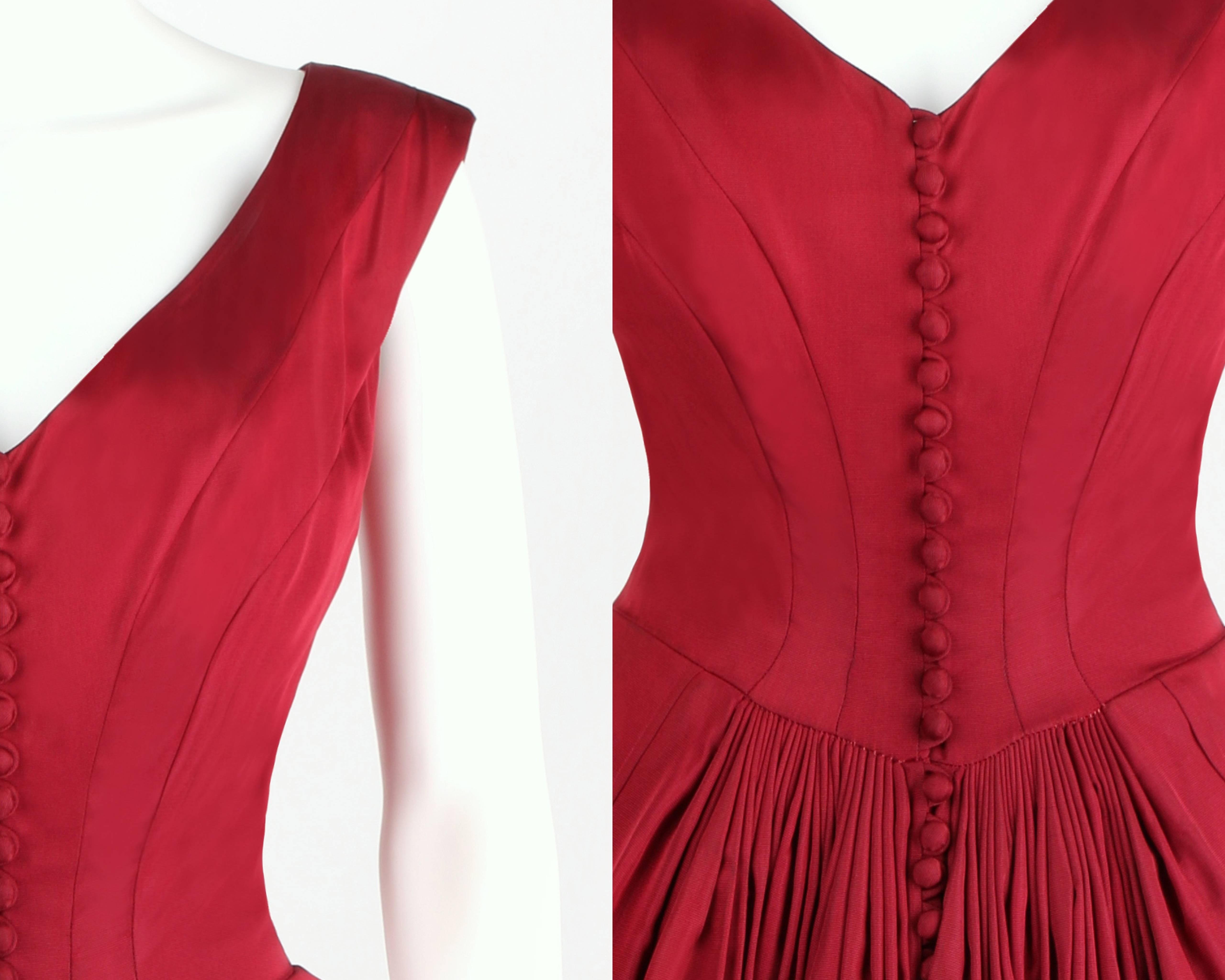 Vtg c.1949 NETTIE ROSENSTEIN Burgundy Red Evening Dress NOS Museum Piece Size S 5