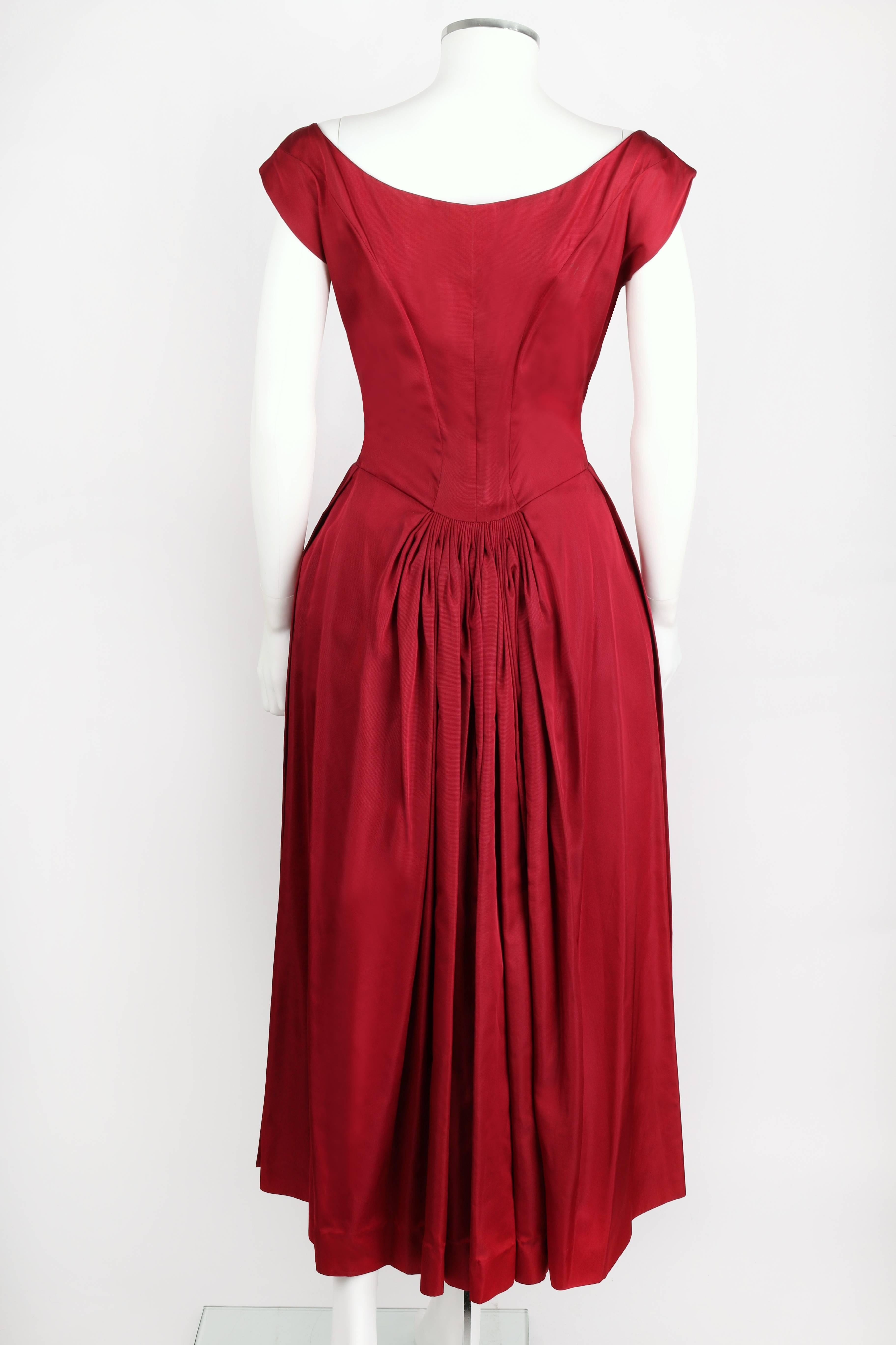 Vtg c.1949 NETTIE ROSENSTEIN Burgundy Red Evening Dress NOS Museum Piece Size S 2