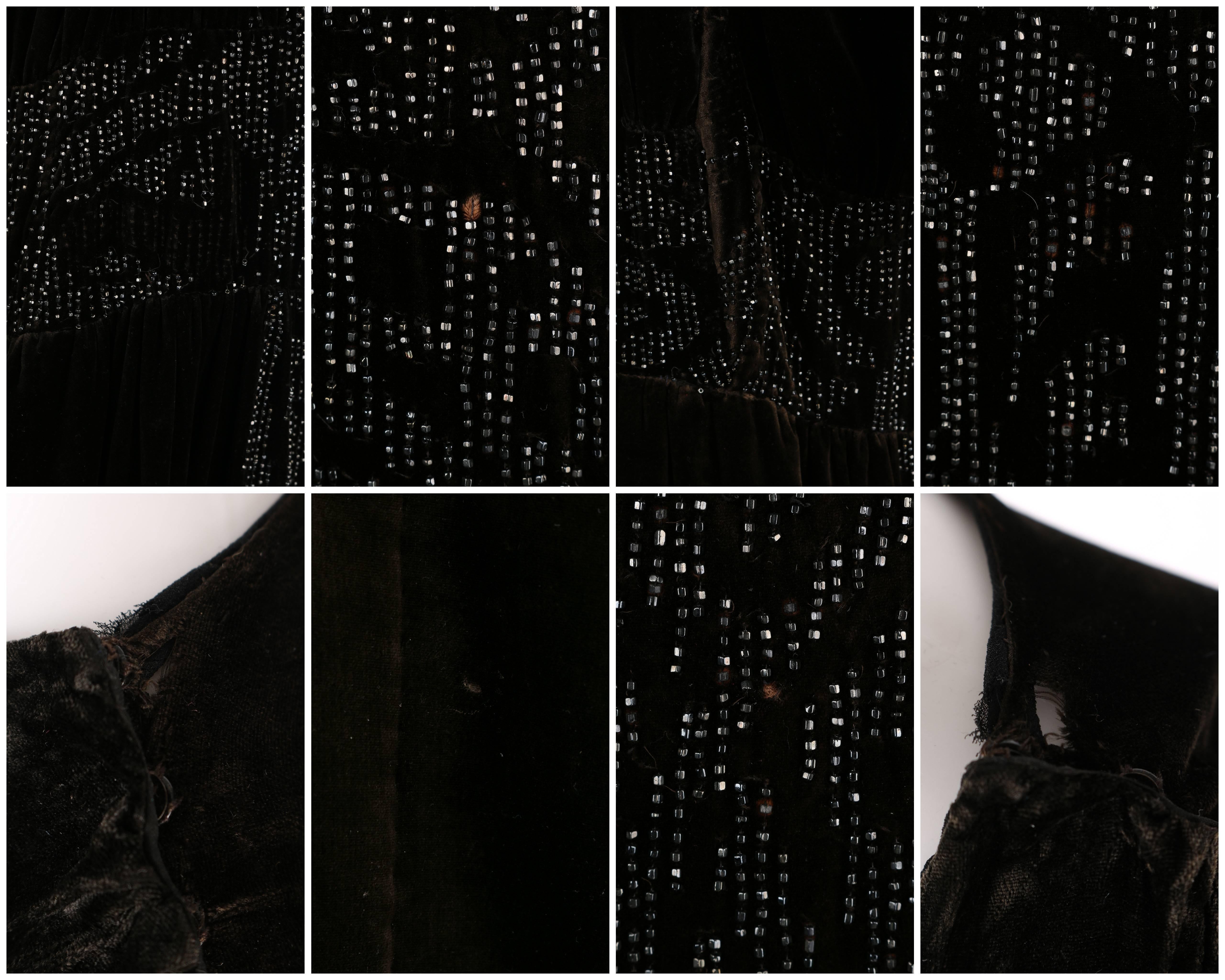 Circa 1922 ADAIR Paris Black Silk Velvet Beaded Evening Flapper Dress Size XL For Sale 3