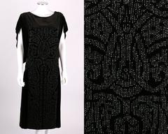 Circa 1922 ADAIR Paris Black Silk Velvet Beaded Evening Flapper Dress Size XL
