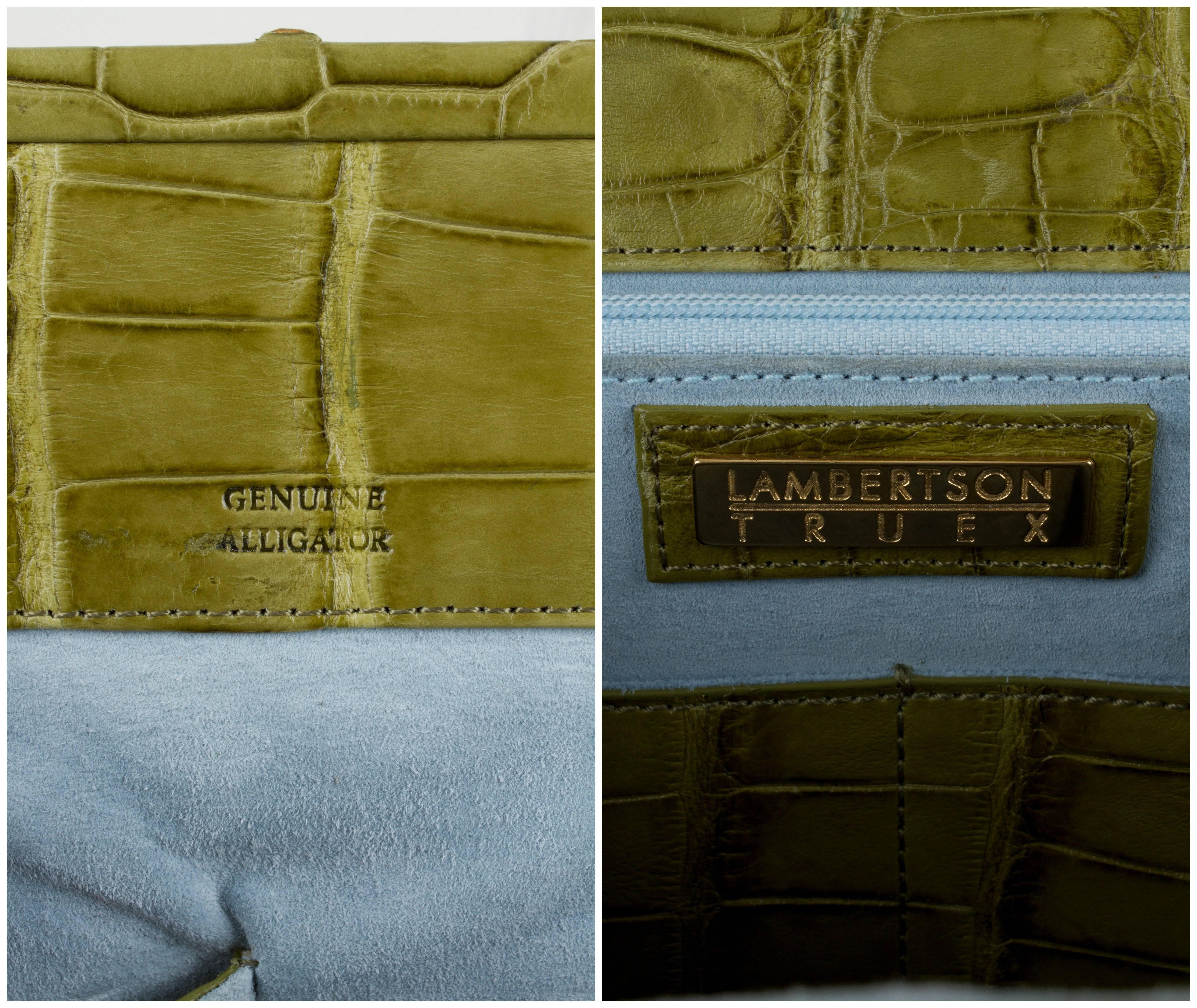 LAMBERTSON TRUEX Green Genuine Alligator Large Framed Shoulder Bag Purse 3