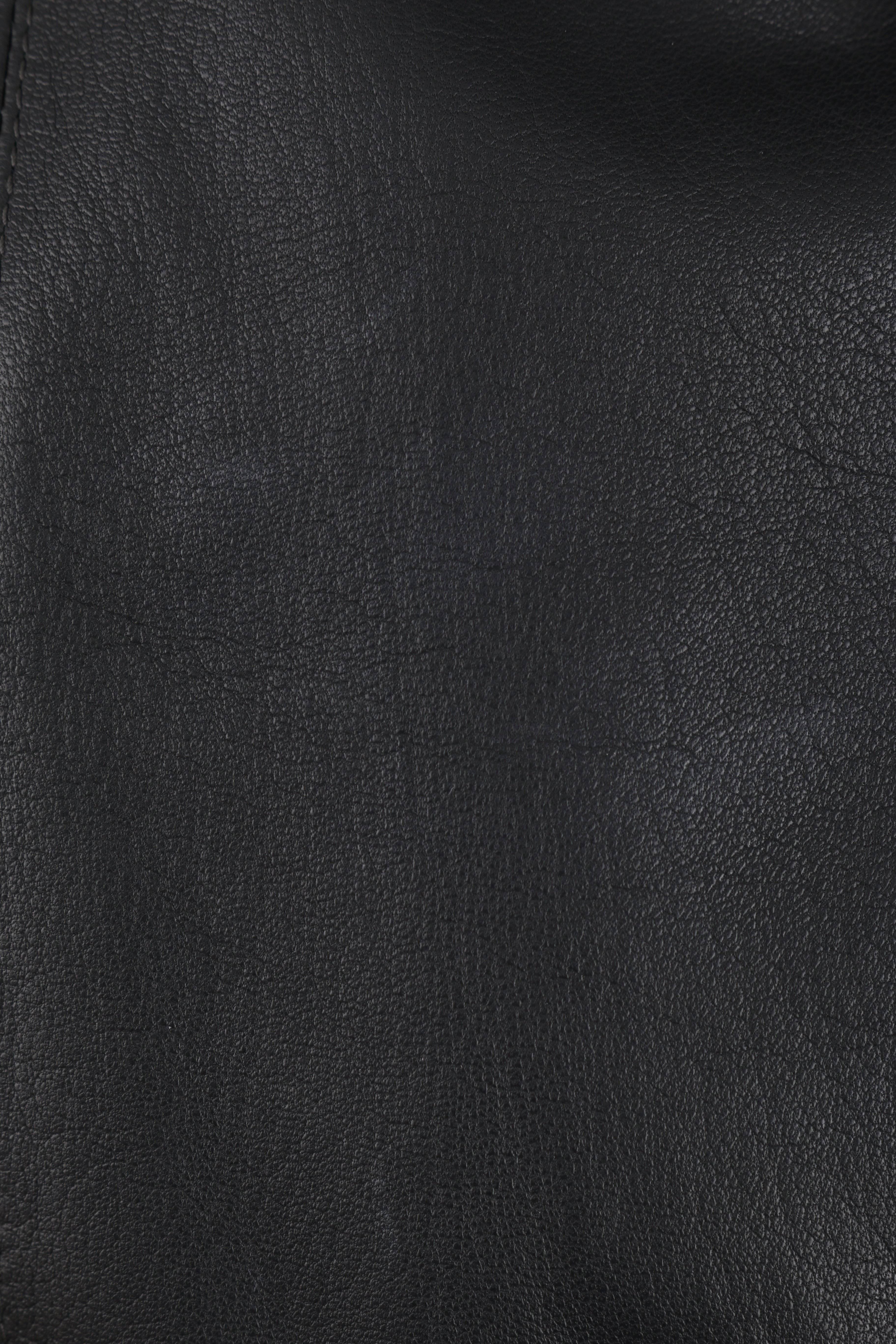 CHANEL 2 Pc Black Lambskin Leather Fur Trim Blazer Skirt Suit Set SZ 38 / 40 02A For Sale 2