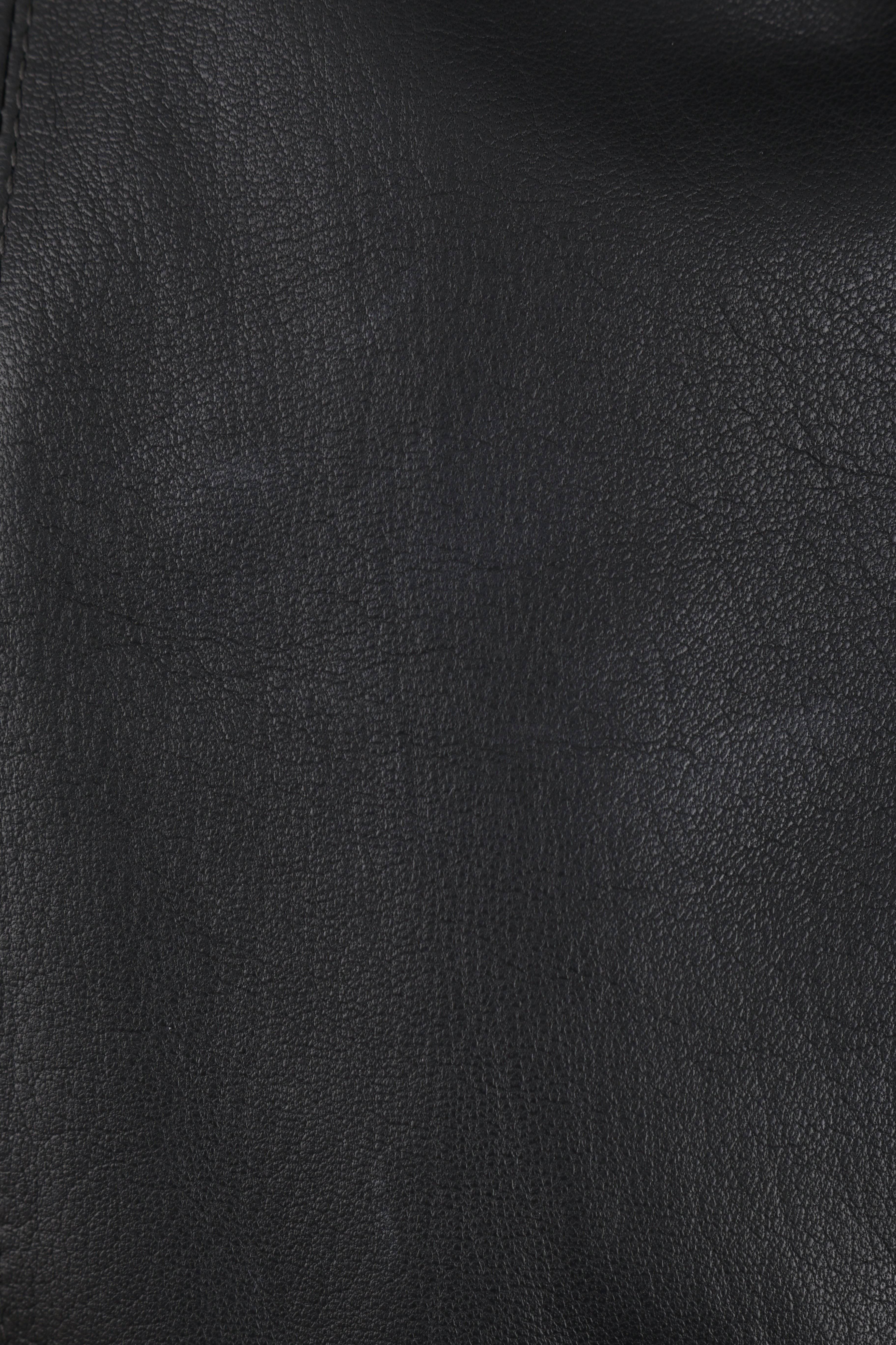 CHANEL 2 Pc Black Lambskin Leather Fur Trim Blazer Skirt Suit Set SZ 38 / 40 02A 2