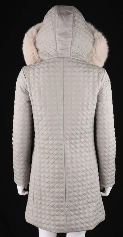 CHRISTIAN DIOR Gray Lady Dior Quilted Hooded Coat Genuine Fox Fur Trim