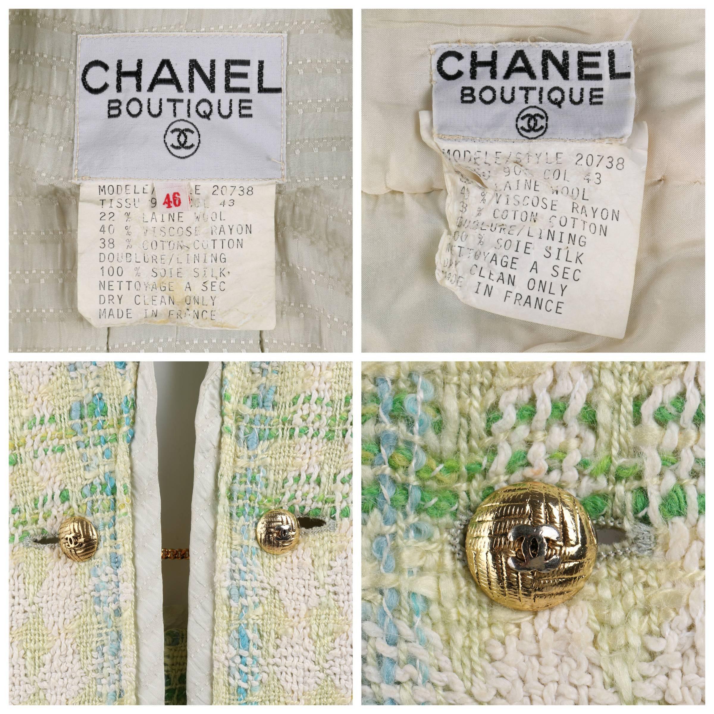 Women's CHANEL Boutique S/S 1984 2 Pc Classic Tweed Blazer Jacket Skirt Suit Set 40 / 46