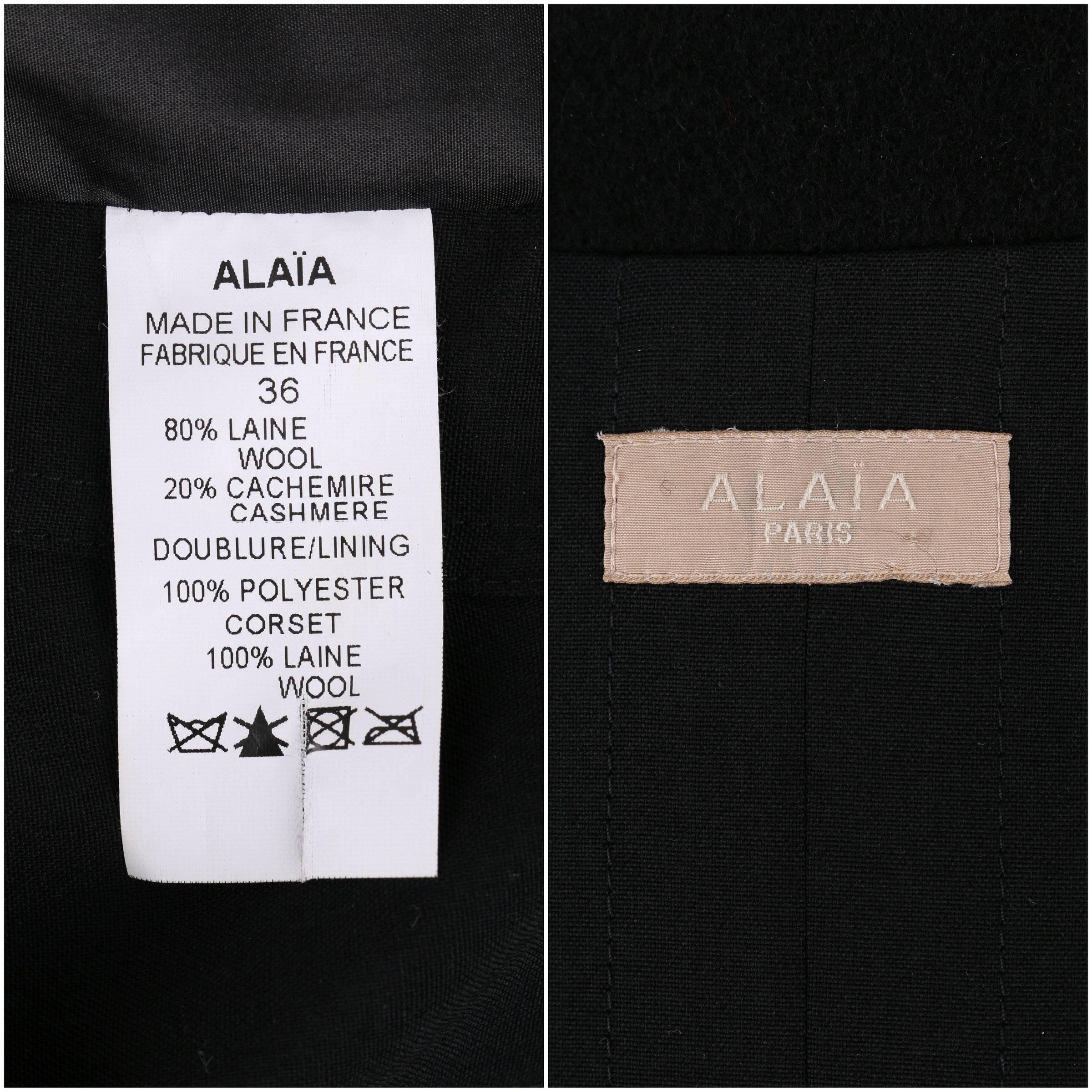 AZZEDINE ALAIA Paris Black Wool Cashmere Pleated Cropped Jacket Bolero Size 36 3