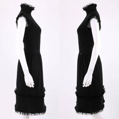 CHANEL Pre Fall 2008 Black Cashmere Knit Mock Neck Dress Silk Raw Edge Trim 34