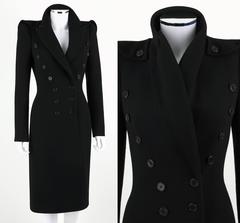 ALEXANDER MCQUEEN Black Wool Double Breasted Tailored Military Coat Size 38 11A