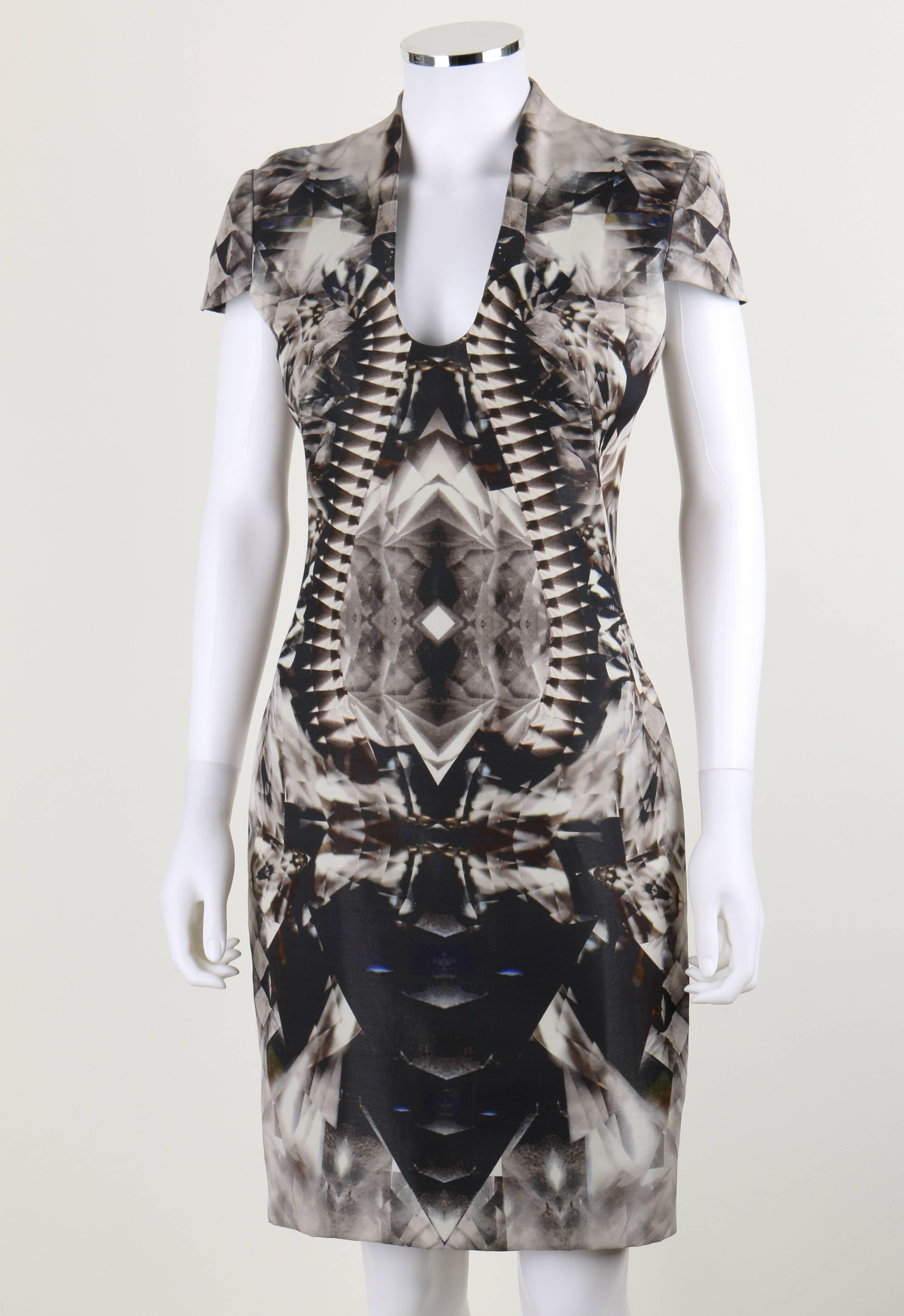 Black ALEXANDER McQUEEN S/S 2009 Iconic Skeleton Kaleidoscope Print Dress Size 44