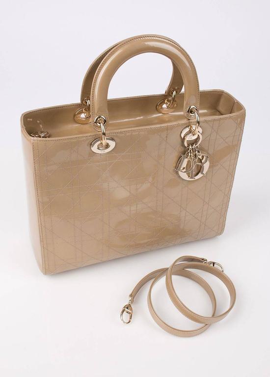 CHRISTIAN DIOR "Lady" Sand / Beige Patent Leather Handbag Tote Purse